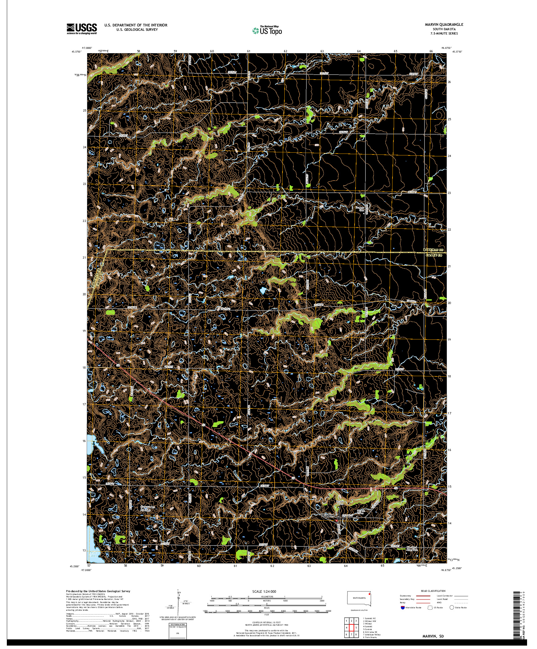 USGS US TOPO 7.5-MINUTE MAP FOR MARVIN, SD 2017