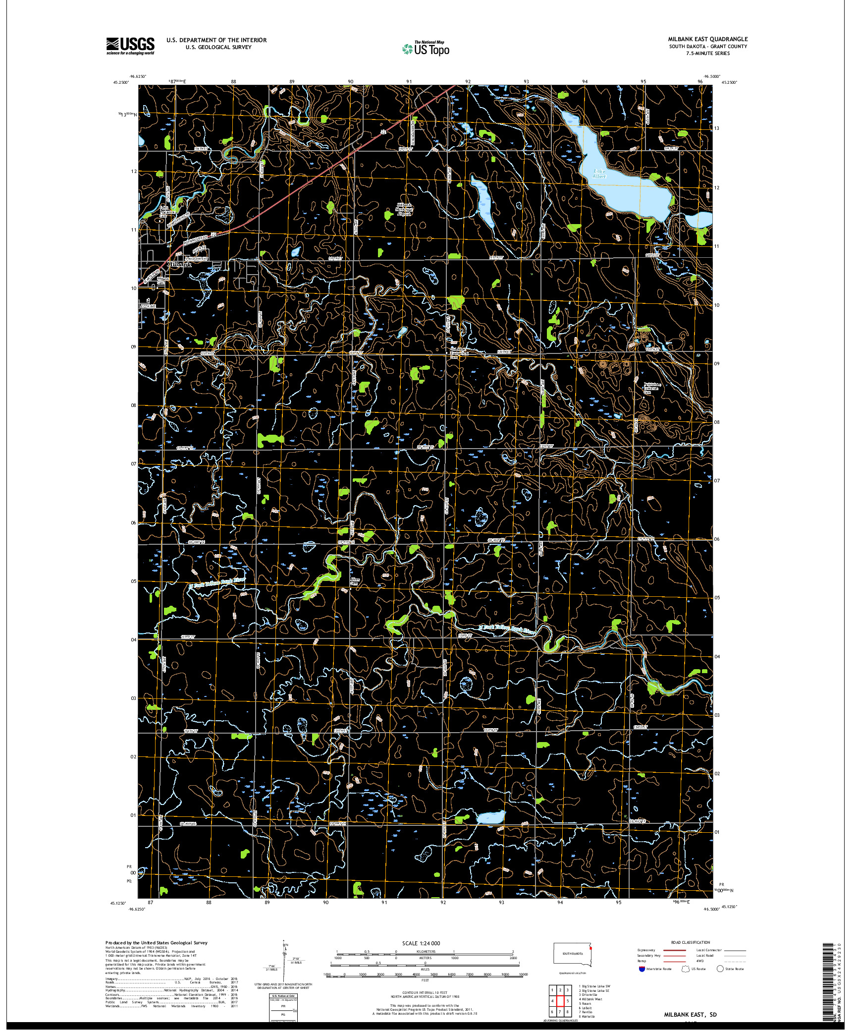 USGS US TOPO 7.5-MINUTE MAP FOR MILBANK EAST, SD 2017