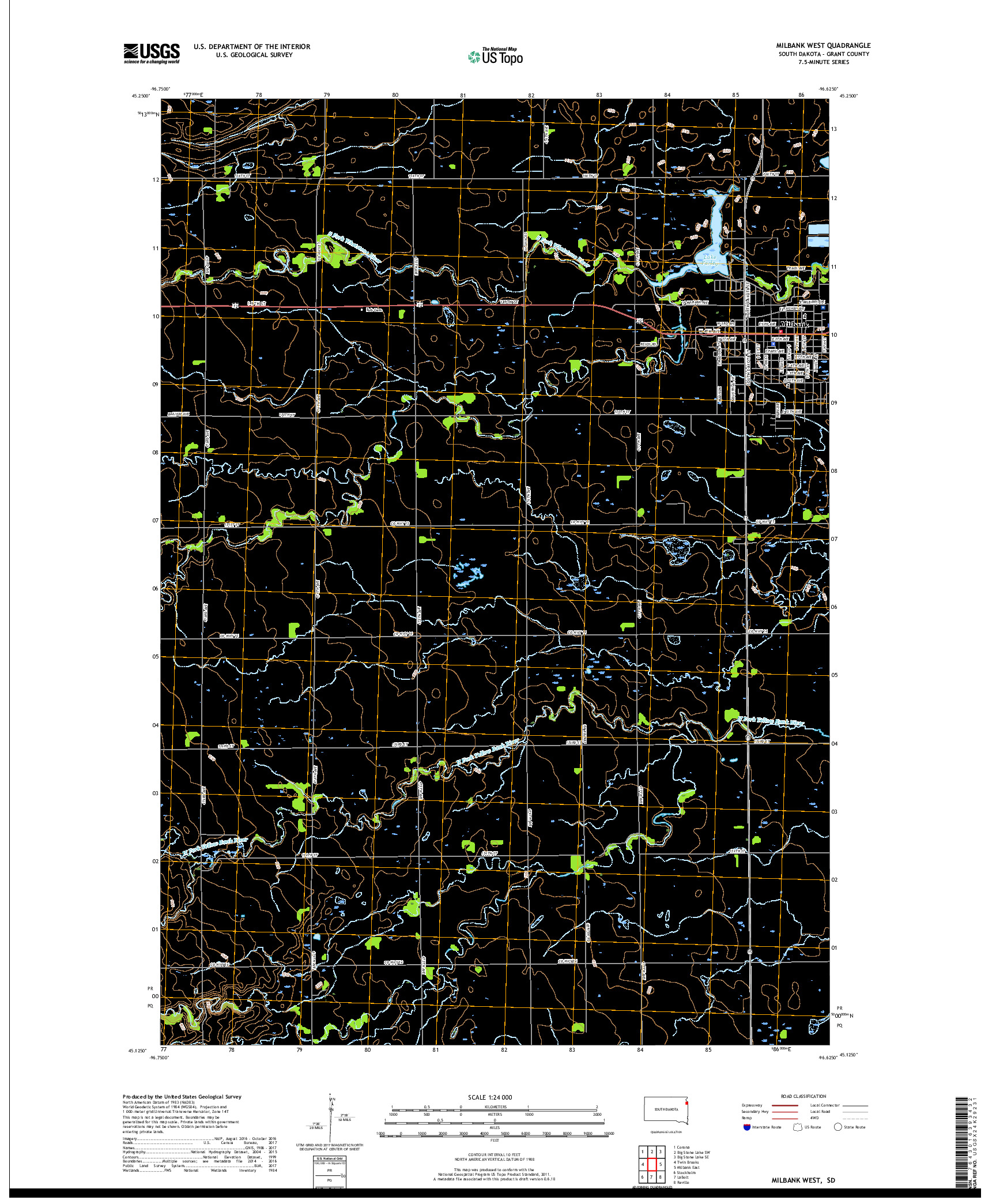 USGS US TOPO 7.5-MINUTE MAP FOR MILBANK WEST, SD 2017