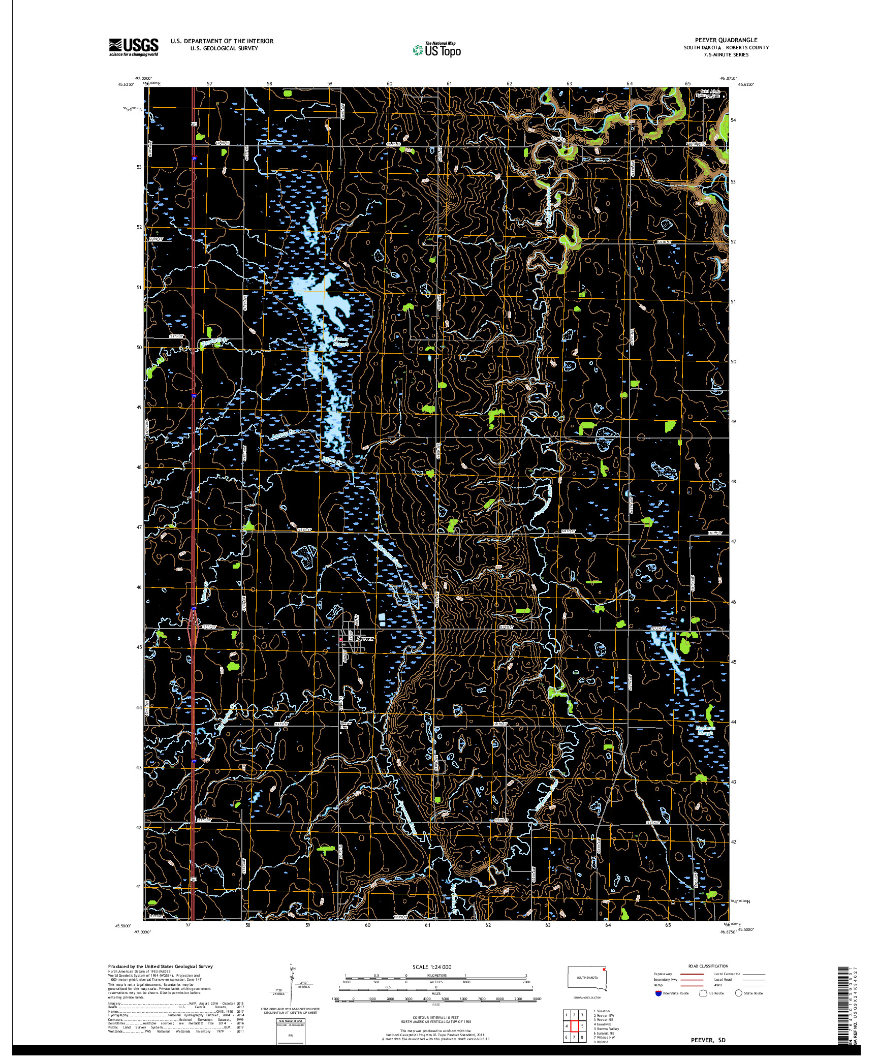 USGS US TOPO 7.5-MINUTE MAP FOR PEEVER, SD 2017