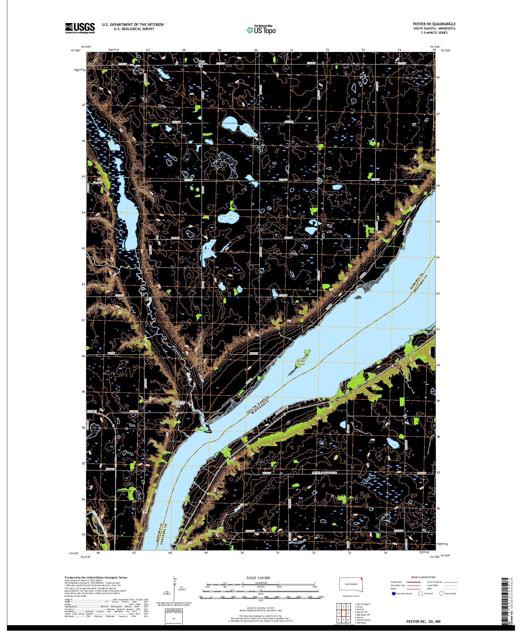 USGS US TOPO 7.5-MINUTE MAP FOR PEEVER NE, SD,MN 2017