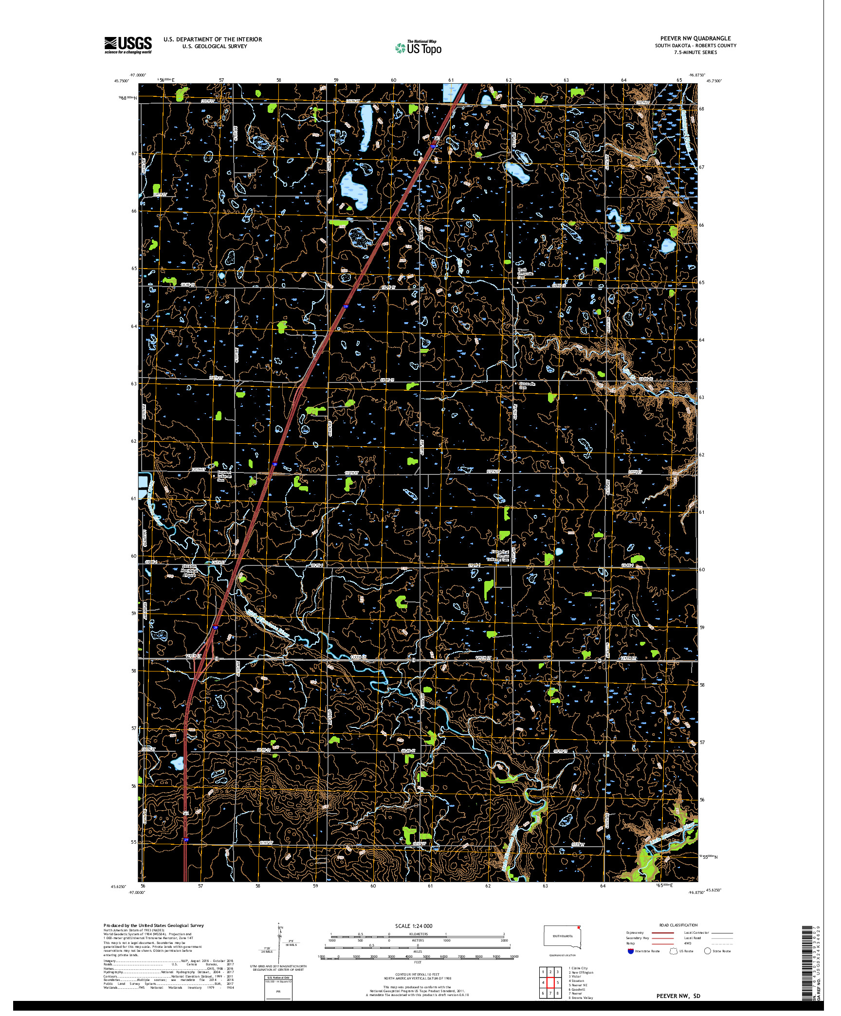 USGS US TOPO 7.5-MINUTE MAP FOR PEEVER NW, SD 2017