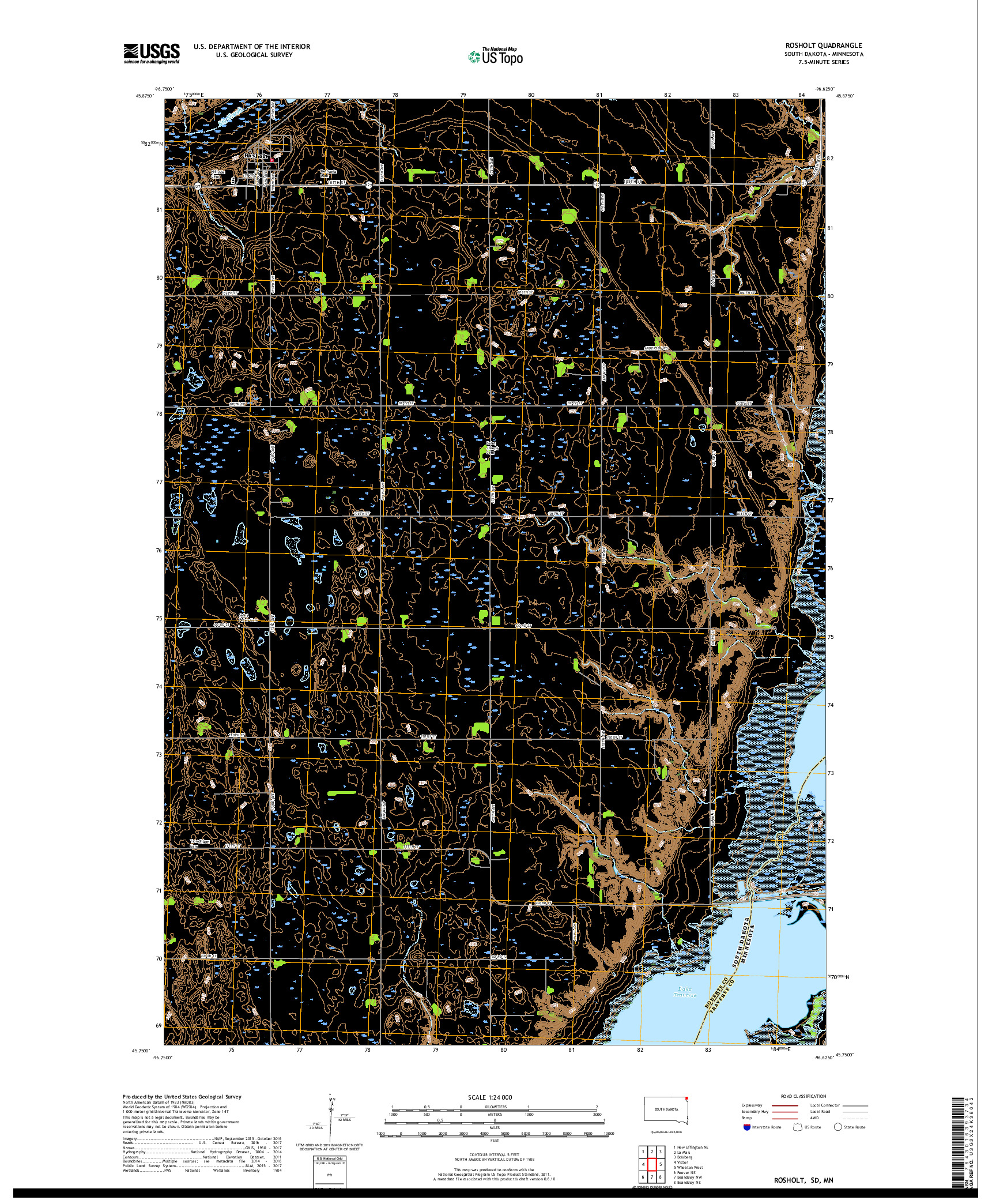 USGS US TOPO 7.5-MINUTE MAP FOR ROSHOLT, SD,MN 2017