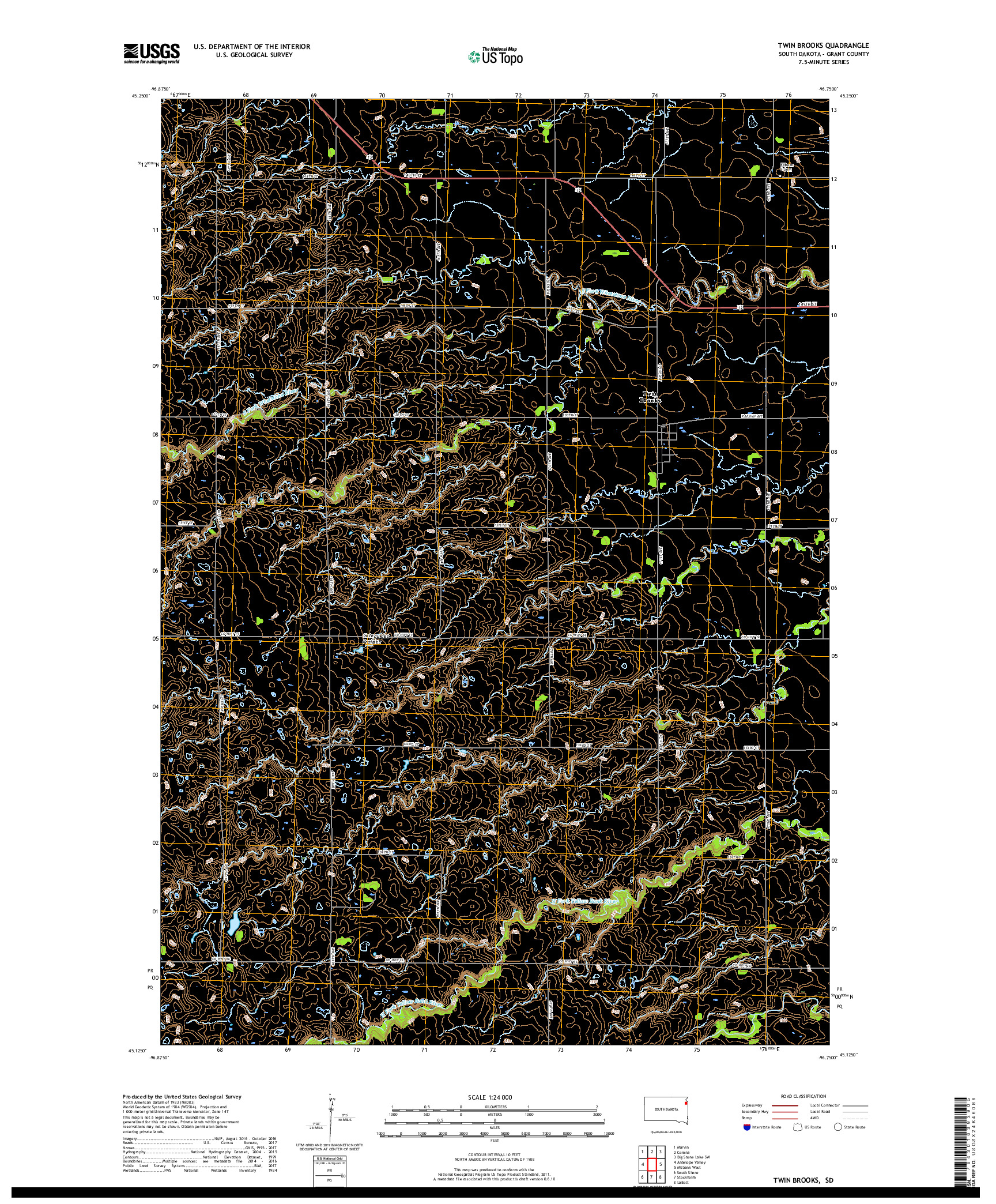 USGS US TOPO 7.5-MINUTE MAP FOR TWIN BROOKS, SD 2017