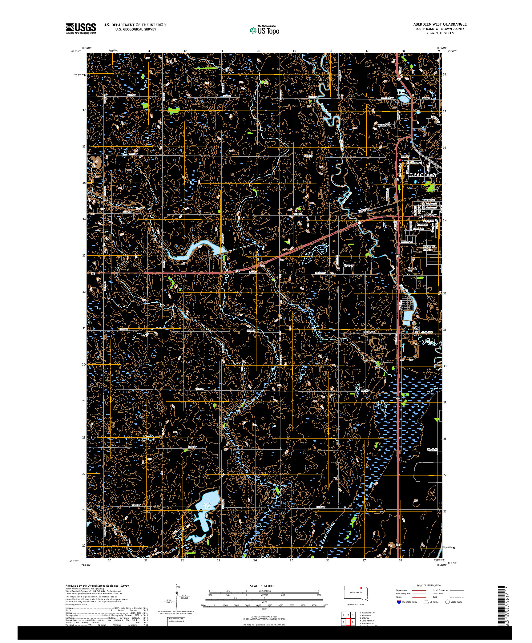 USGS US TOPO 7.5-MINUTE MAP FOR ABERDEEN WEST, SD 2017