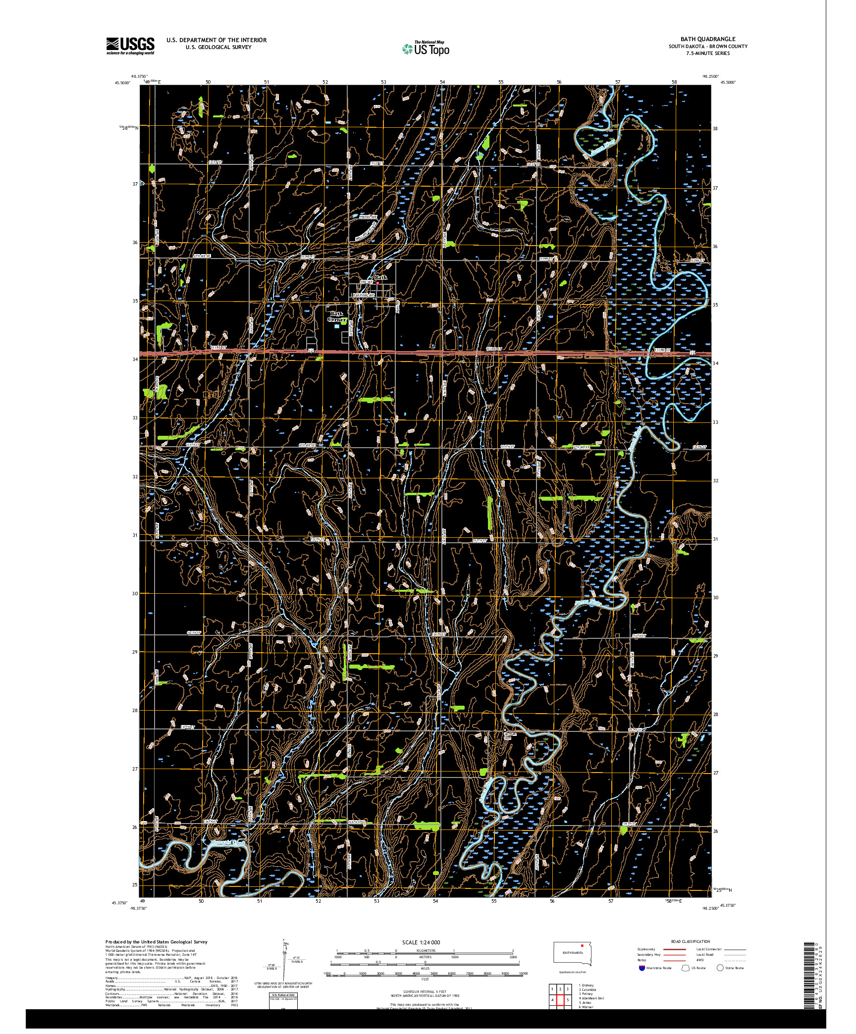 USGS US TOPO 7.5-MINUTE MAP FOR BATH, SD 2017