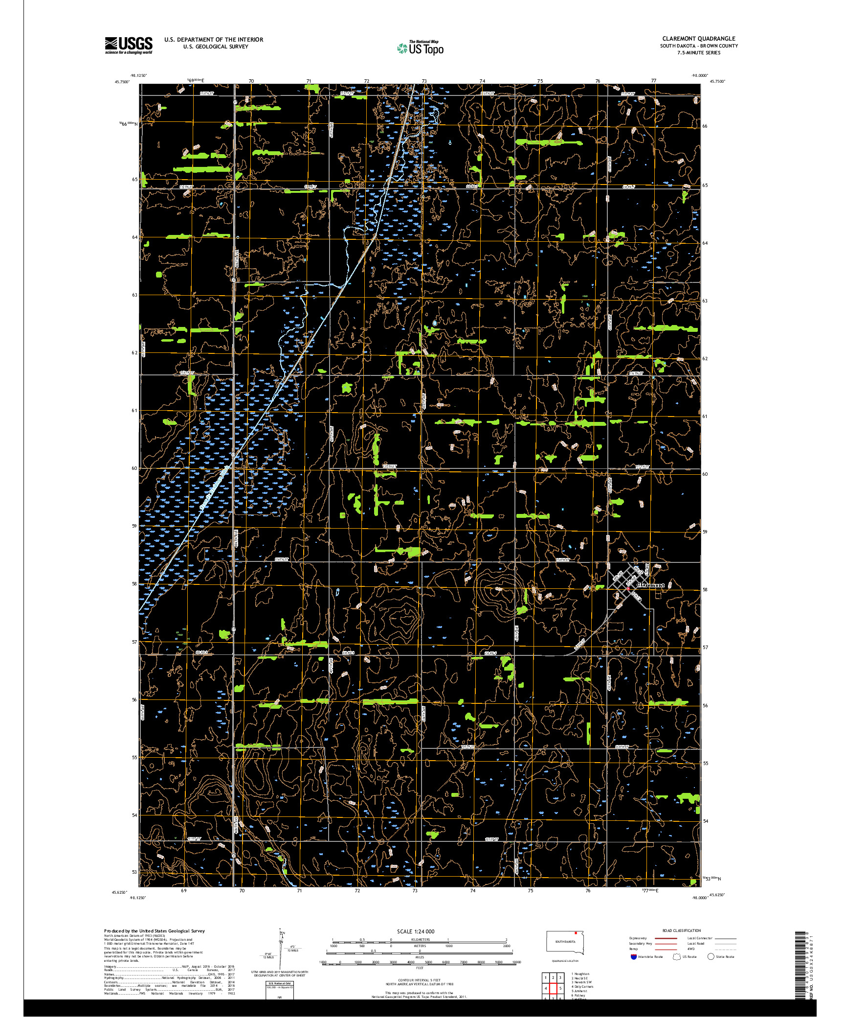 USGS US TOPO 7.5-MINUTE MAP FOR CLAREMONT, SD 2017