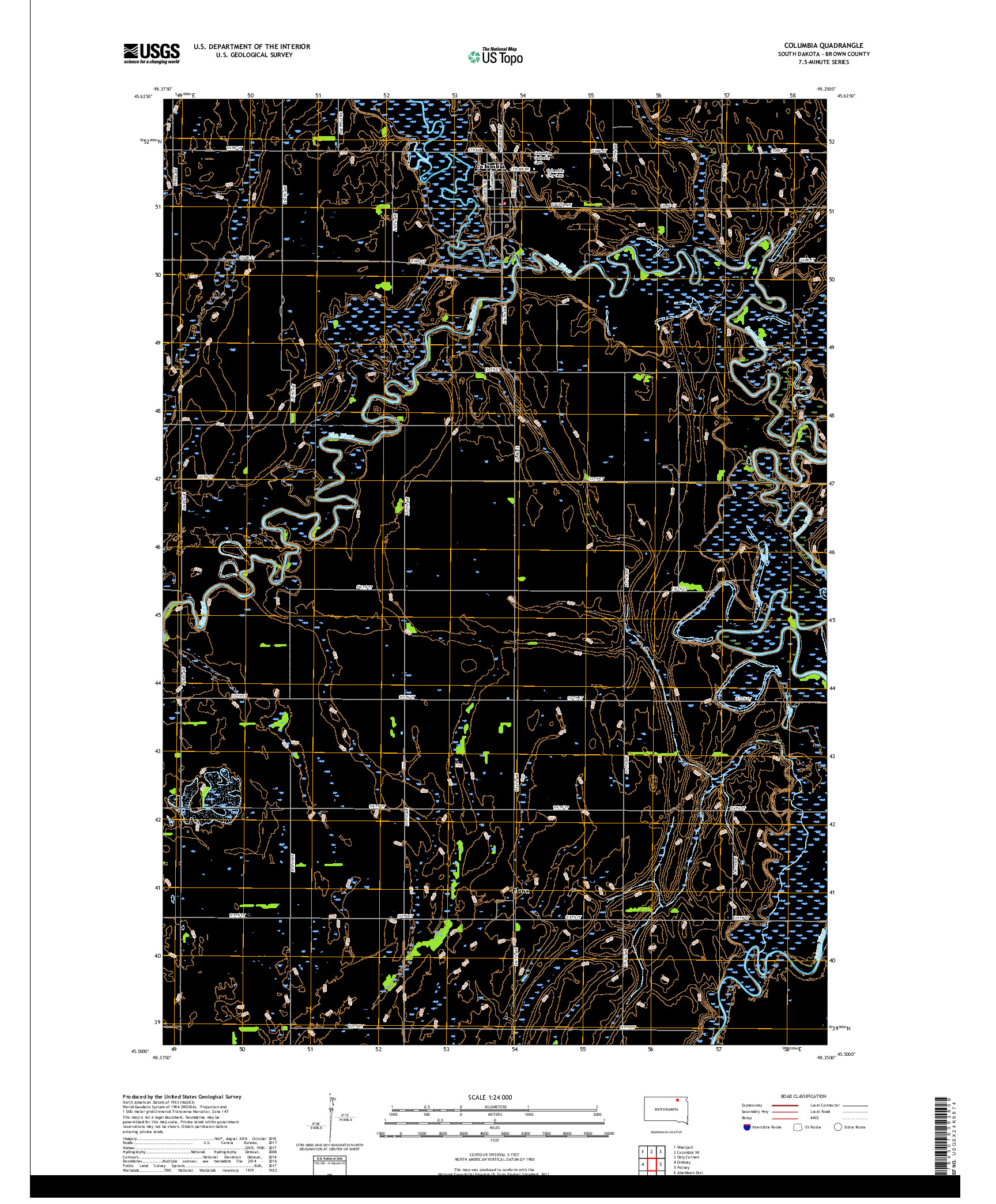 USGS US TOPO 7.5-MINUTE MAP FOR COLUMBIA, SD 2017