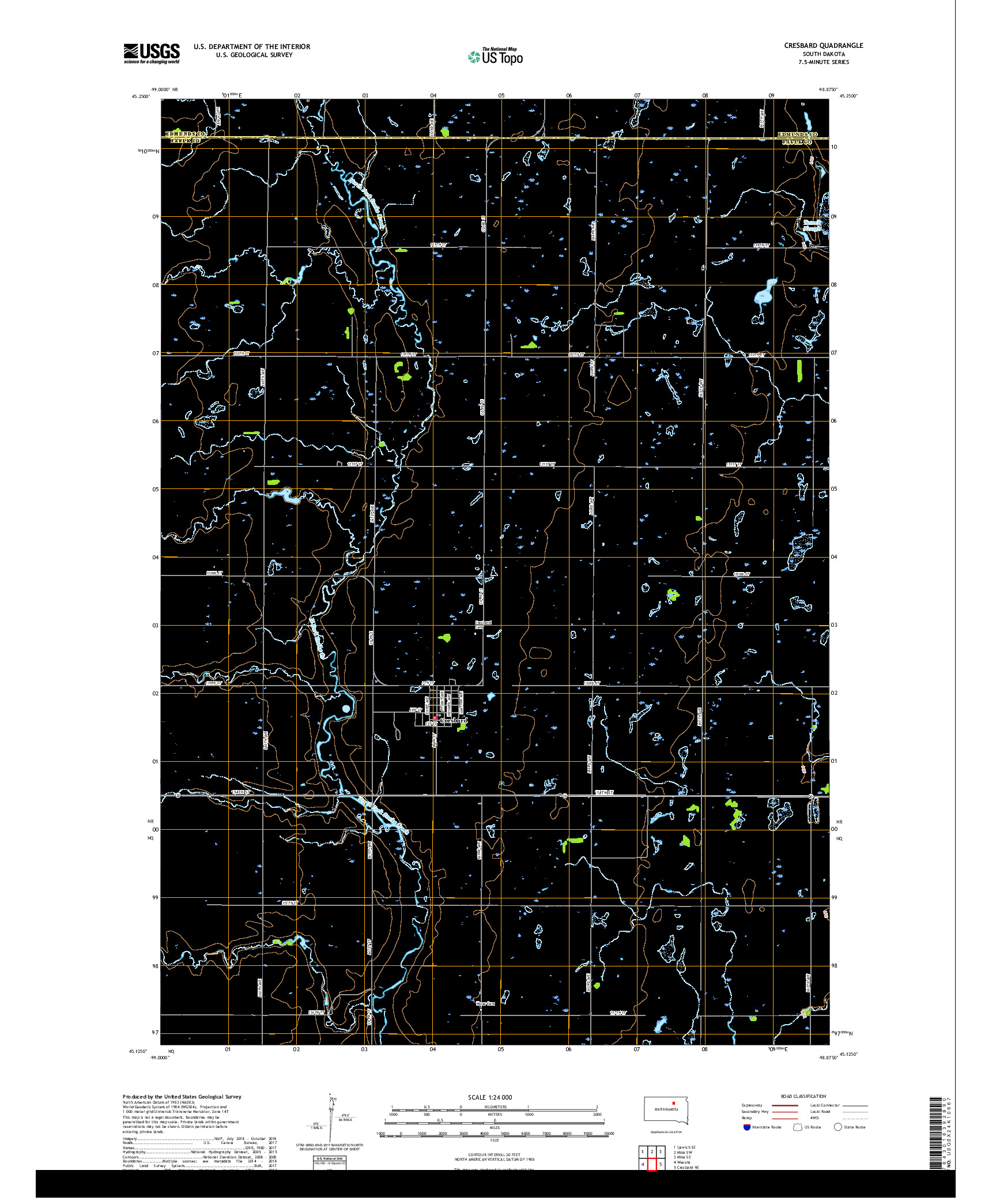 USGS US TOPO 7.5-MINUTE MAP FOR CRESBARD, SD 2017