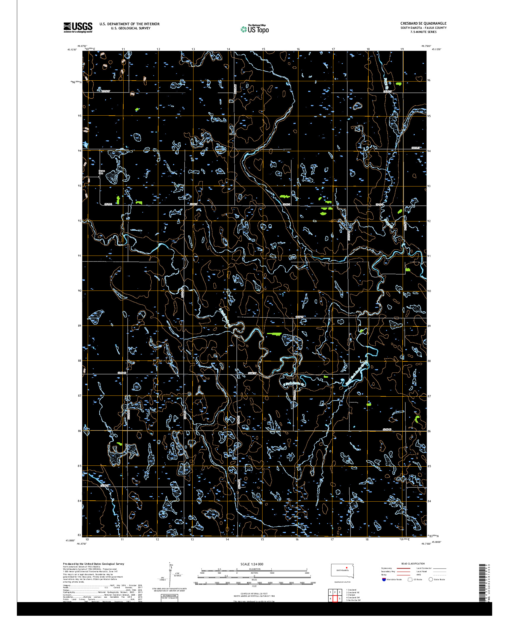 USGS US TOPO 7.5-MINUTE MAP FOR CRESBARD SE, SD 2017