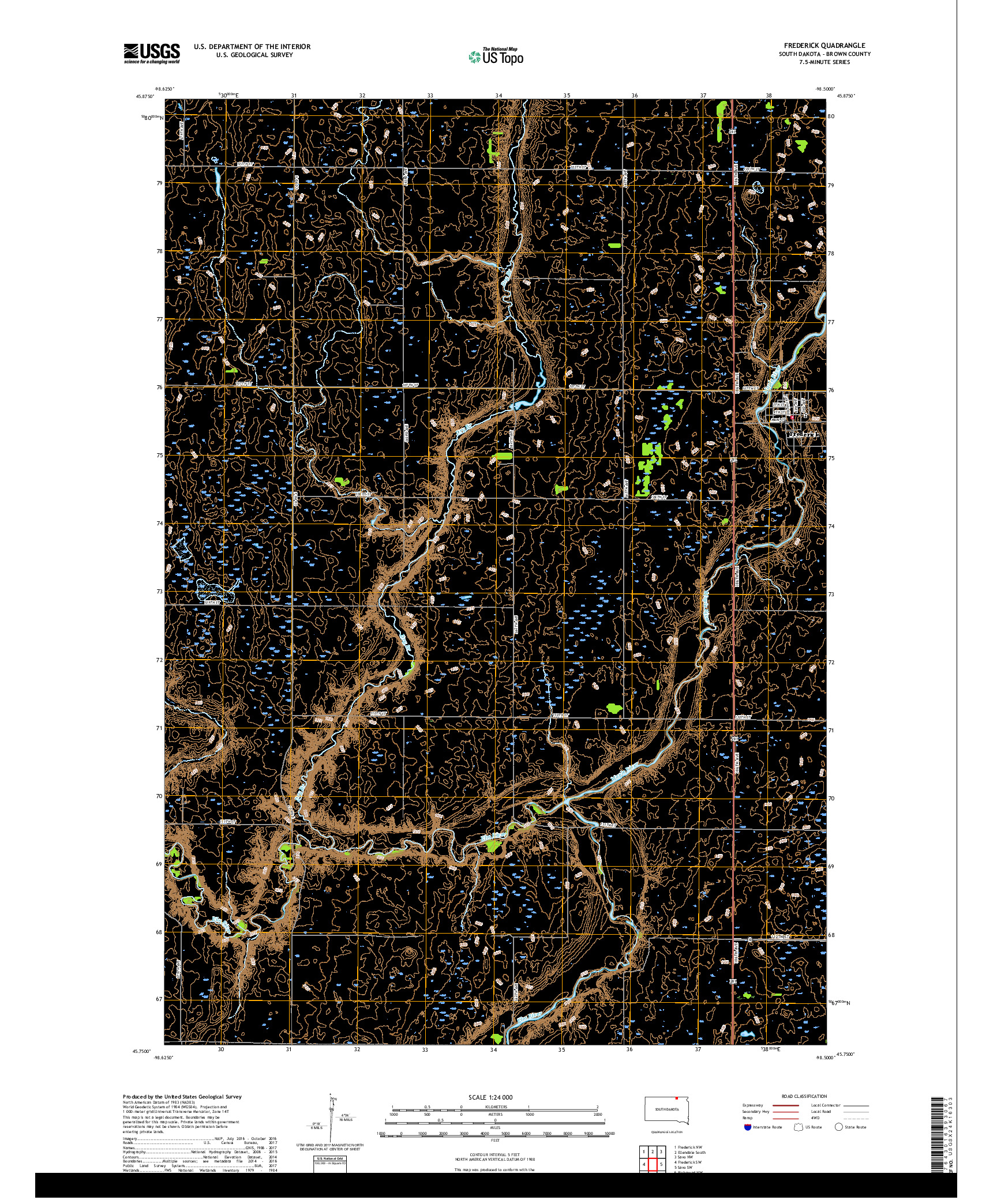USGS US TOPO 7.5-MINUTE MAP FOR FREDERICK, SD 2017
