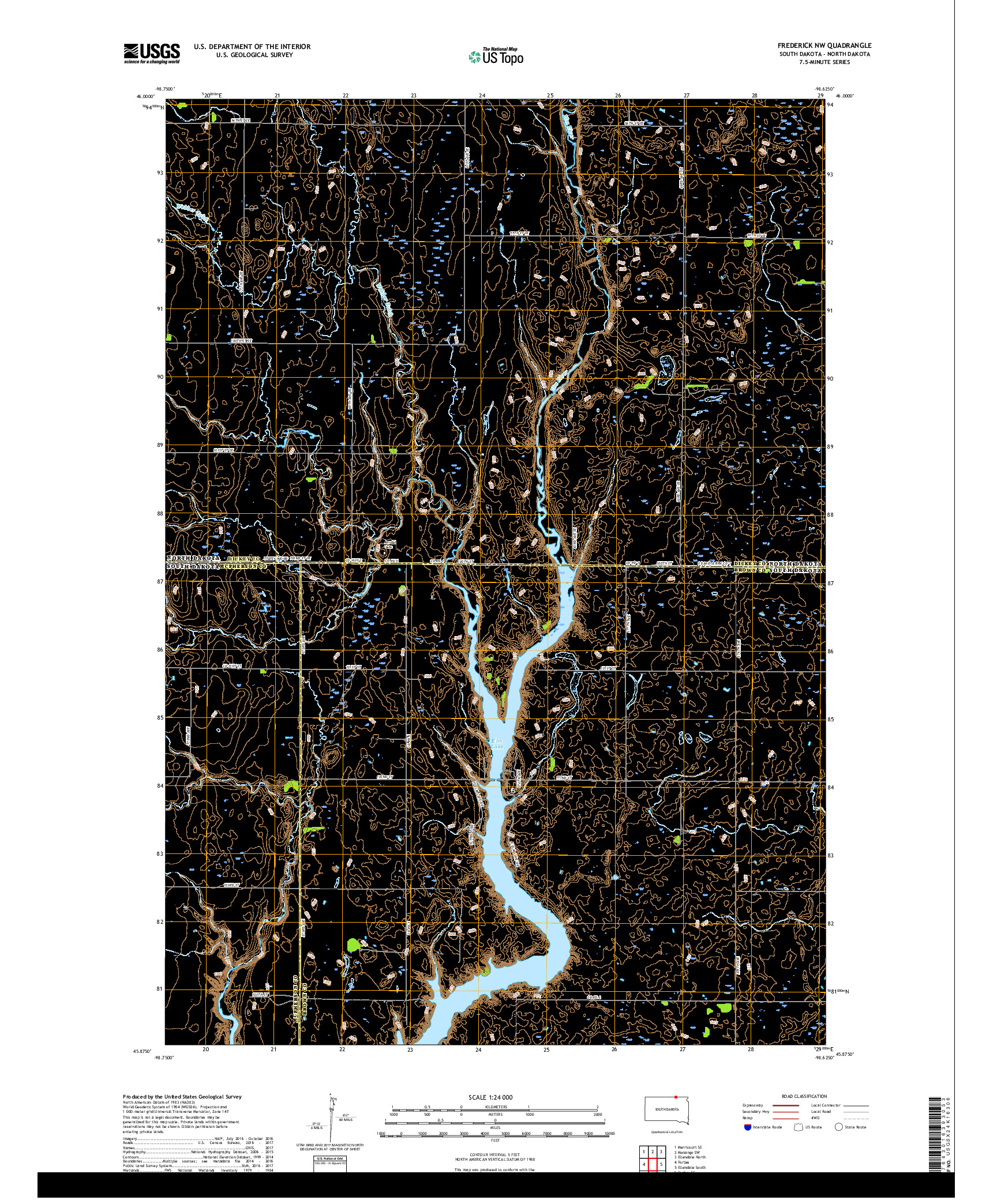 USGS US TOPO 7.5-MINUTE MAP FOR FREDERICK NW, SD,ND 2017