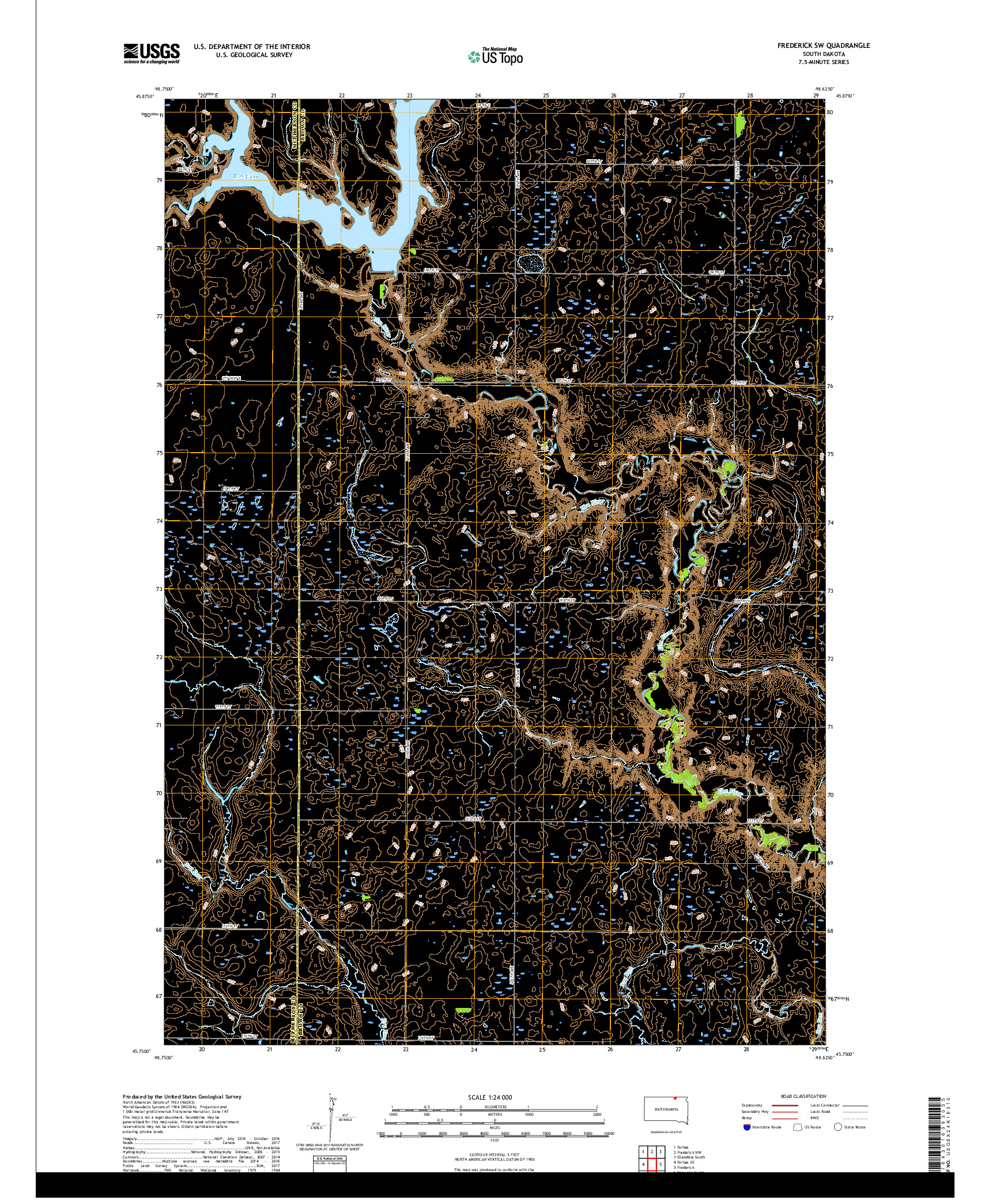 USGS US TOPO 7.5-MINUTE MAP FOR FREDERICK SW, SD 2017