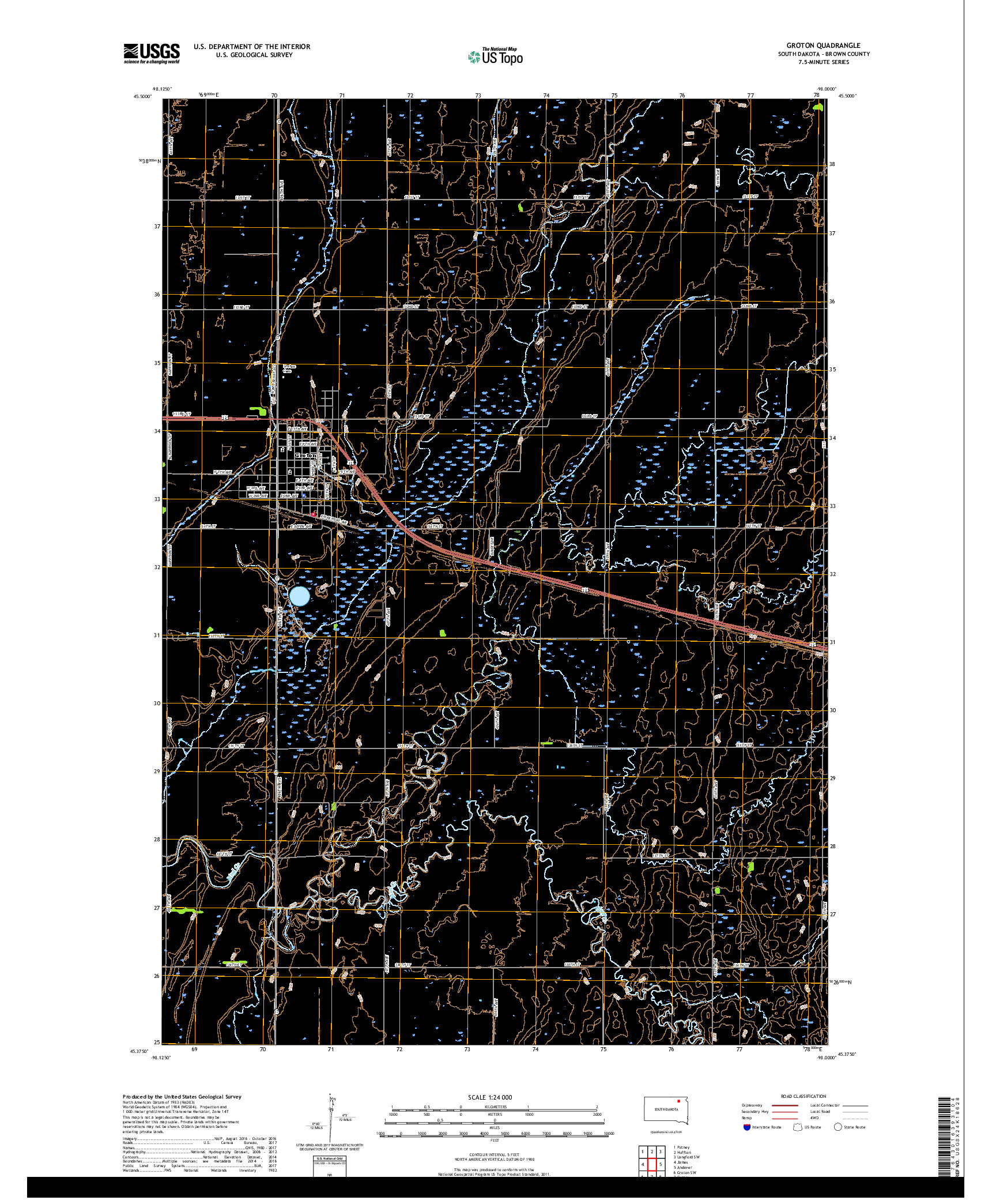 USGS US TOPO 7.5-MINUTE MAP FOR GROTON, SD 2017