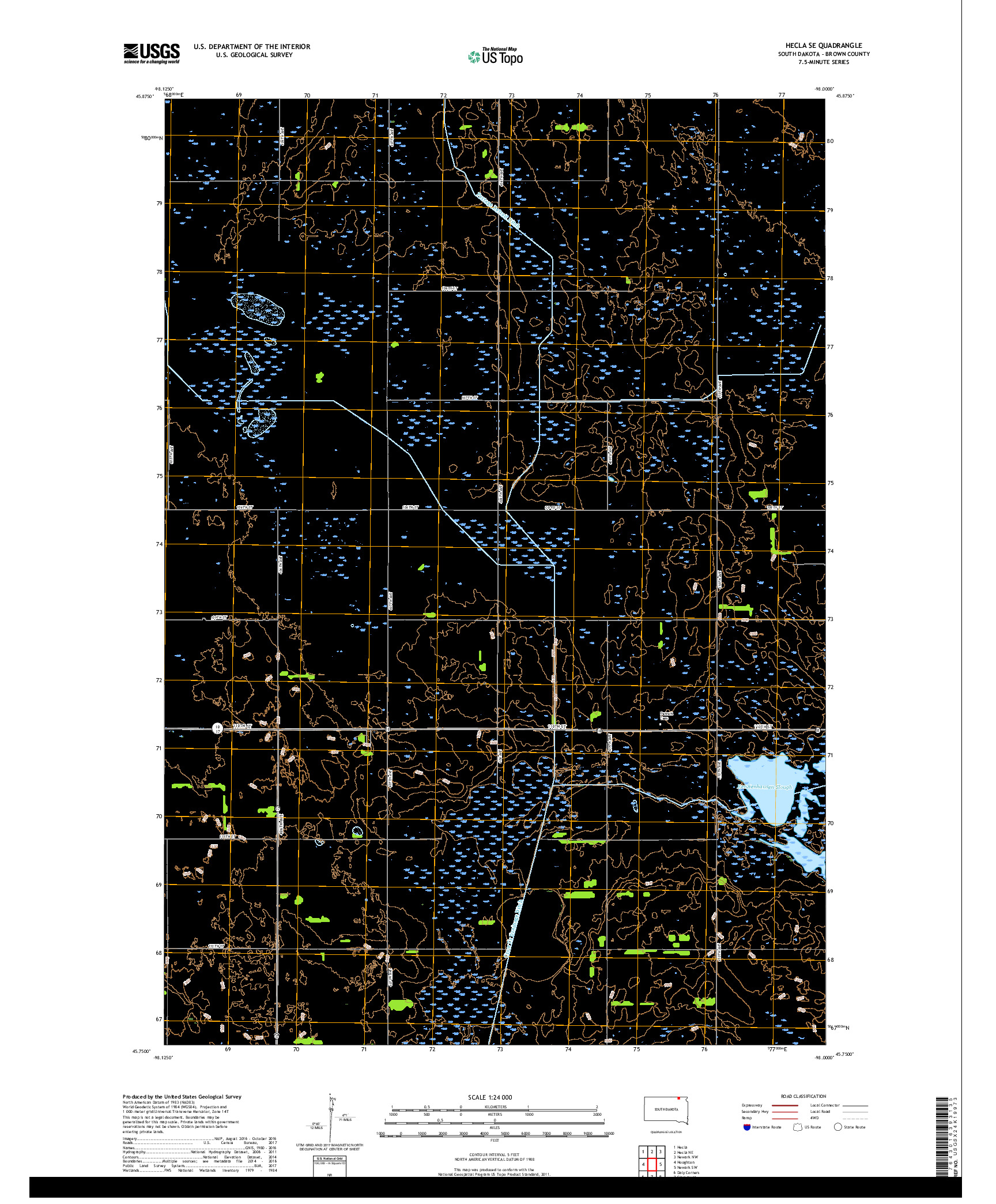USGS US TOPO 7.5-MINUTE MAP FOR HECLA SE, SD 2017