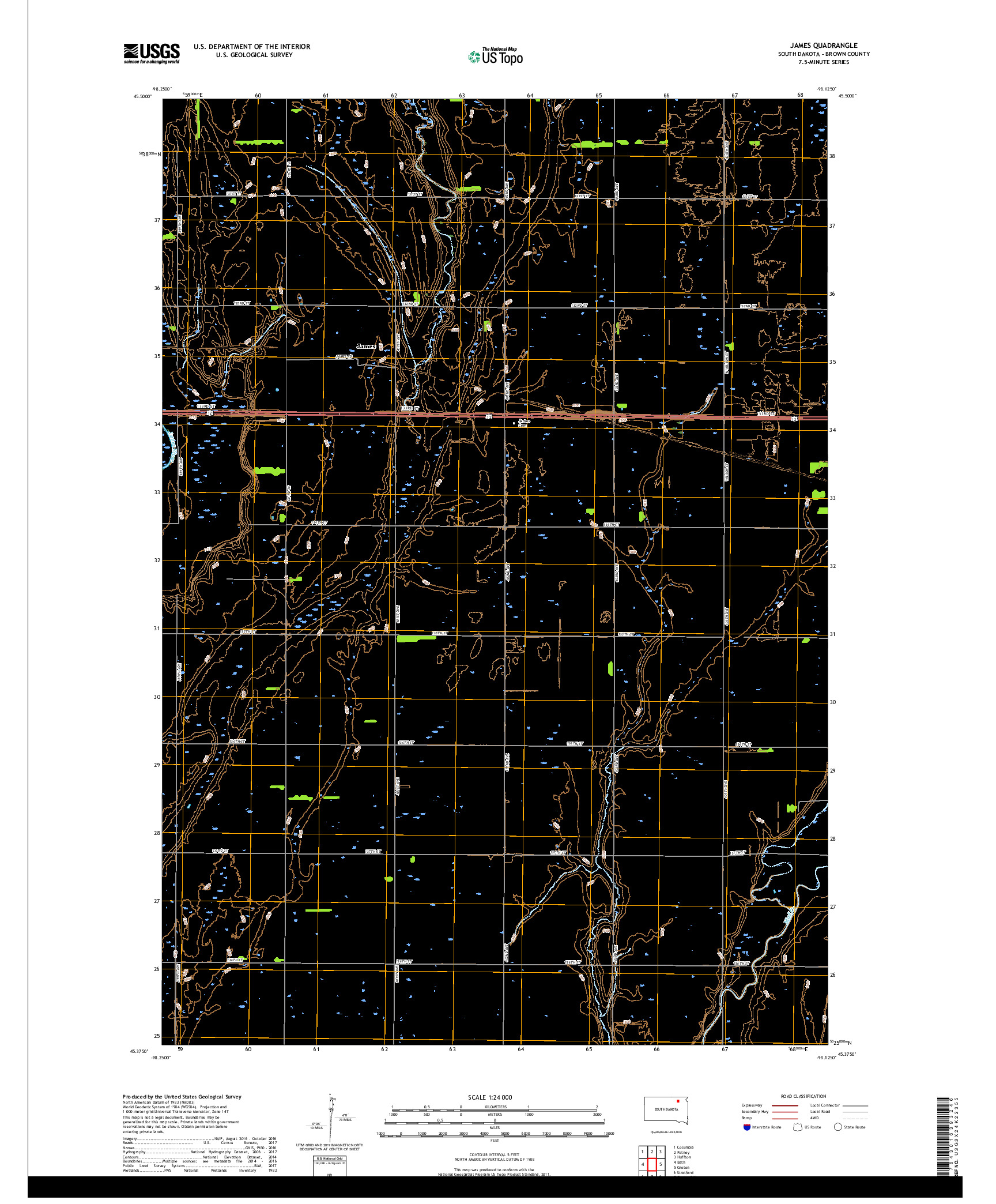 USGS US TOPO 7.5-MINUTE MAP FOR JAMES, SD 2017