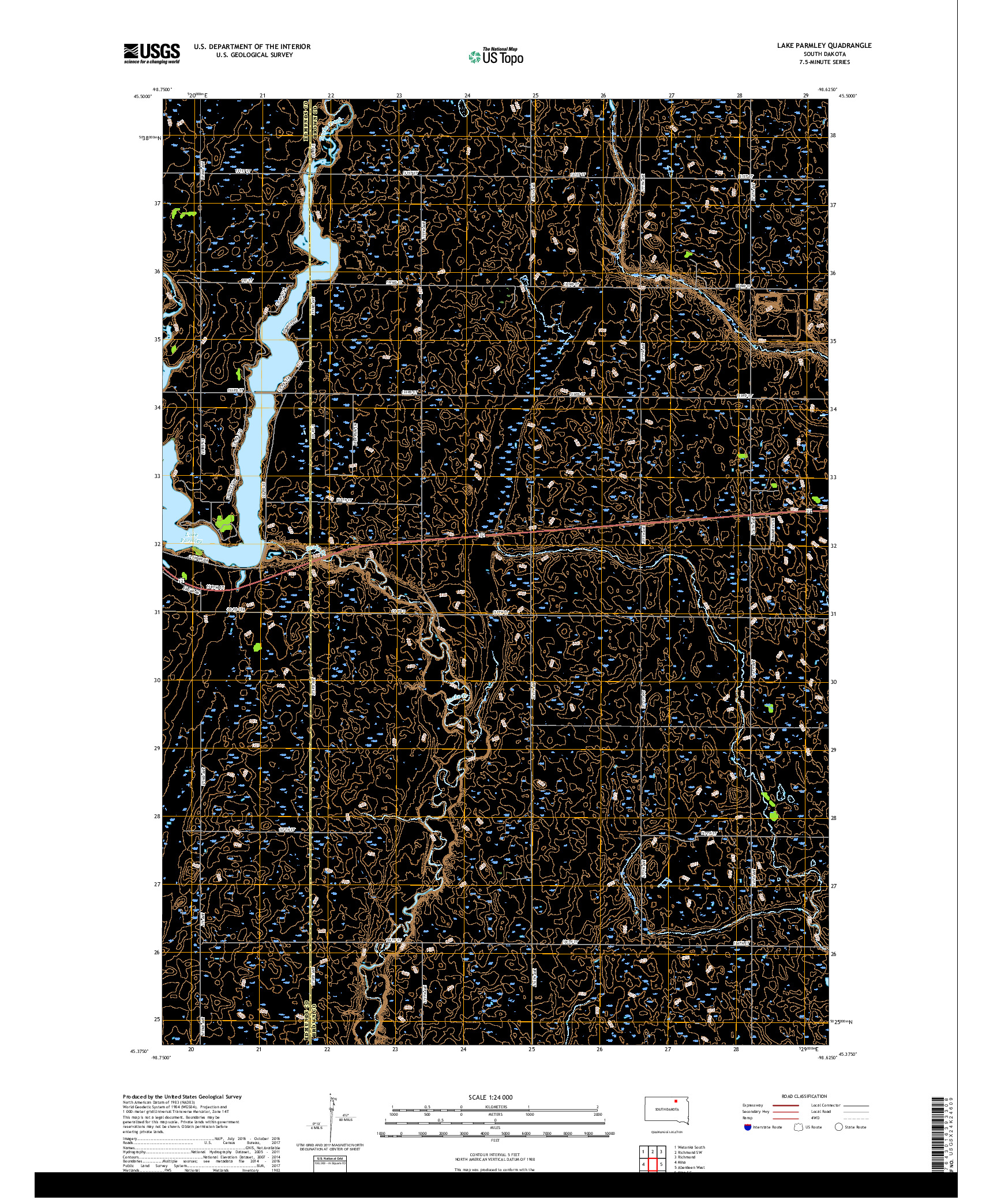 USGS US TOPO 7.5-MINUTE MAP FOR LAKE PARMLEY, SD 2017