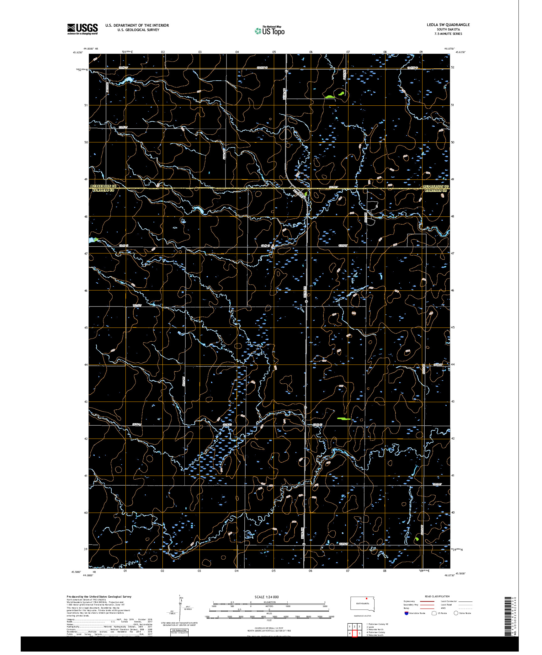 USGS US TOPO 7.5-MINUTE MAP FOR LEOLA SW, SD 2017