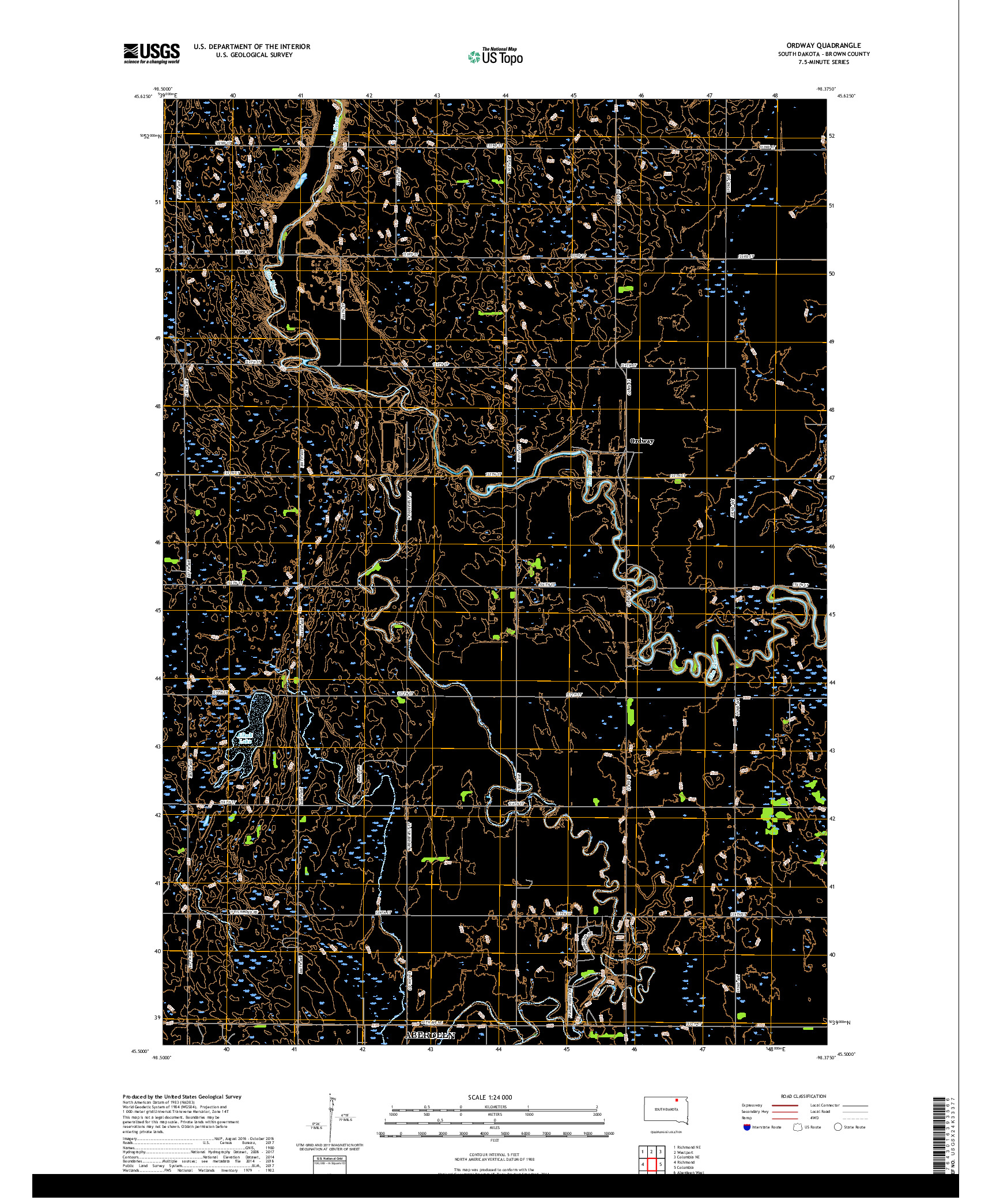 USGS US TOPO 7.5-MINUTE MAP FOR ORDWAY, SD 2017