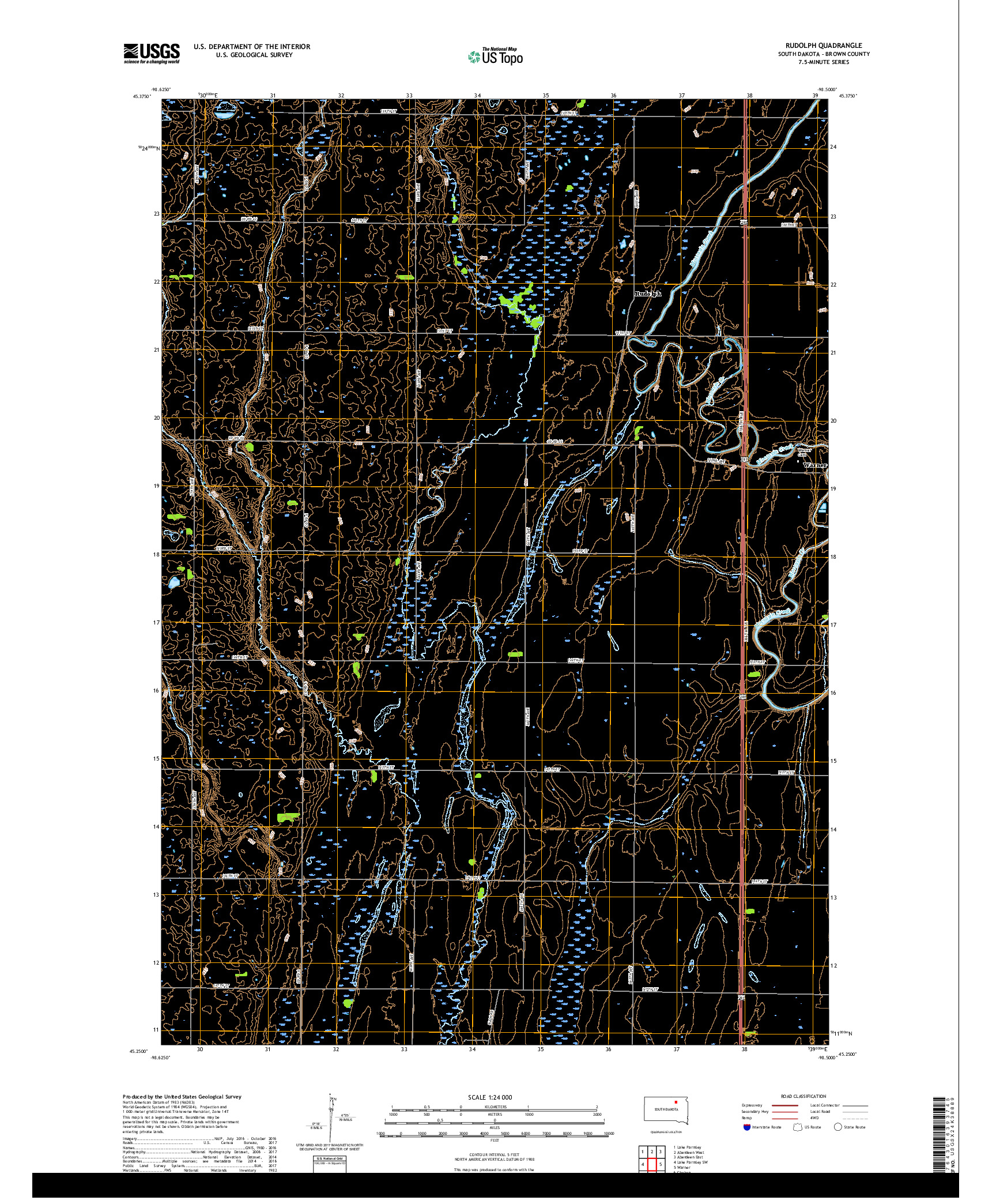 USGS US TOPO 7.5-MINUTE MAP FOR RUDOLPH, SD 2017
