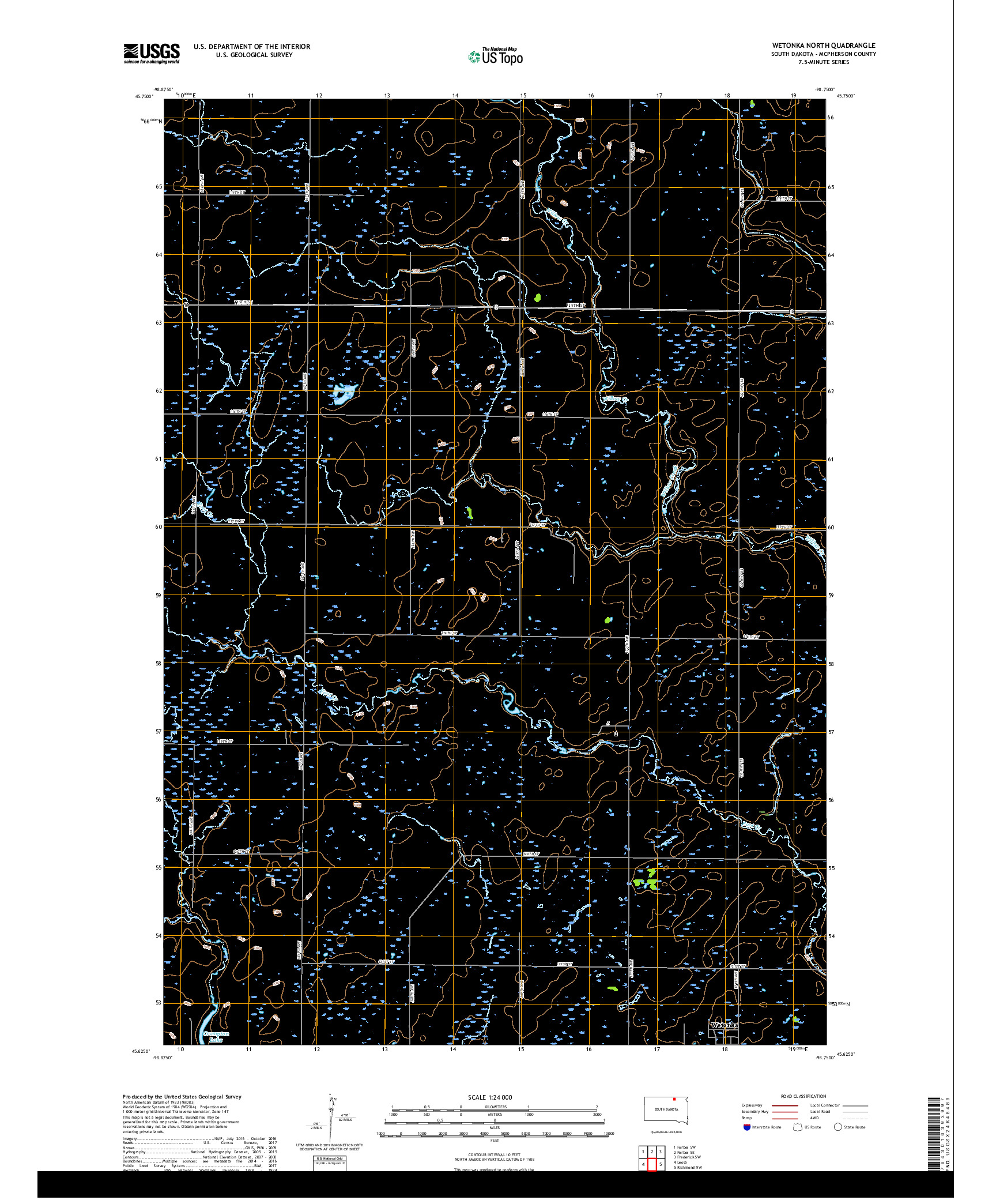 USGS US TOPO 7.5-MINUTE MAP FOR WETONKA NORTH, SD 2017