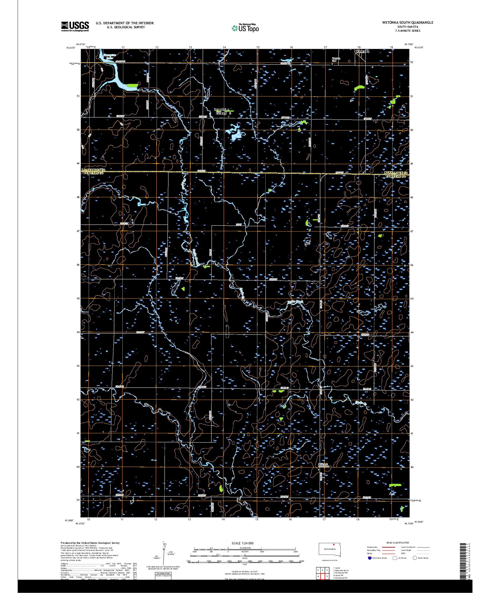 USGS US TOPO 7.5-MINUTE MAP FOR WETONKA SOUTH, SD 2017