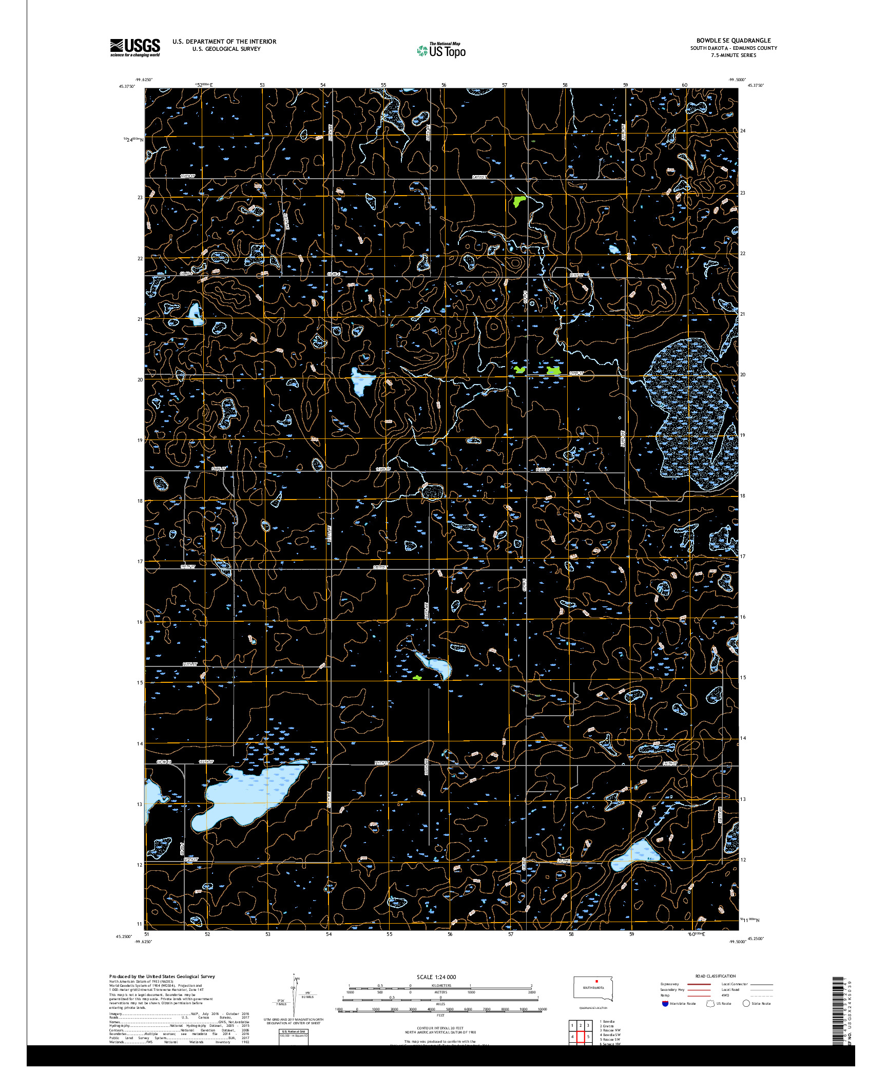 USGS US TOPO 7.5-MINUTE MAP FOR BOWDLE SE, SD 2017