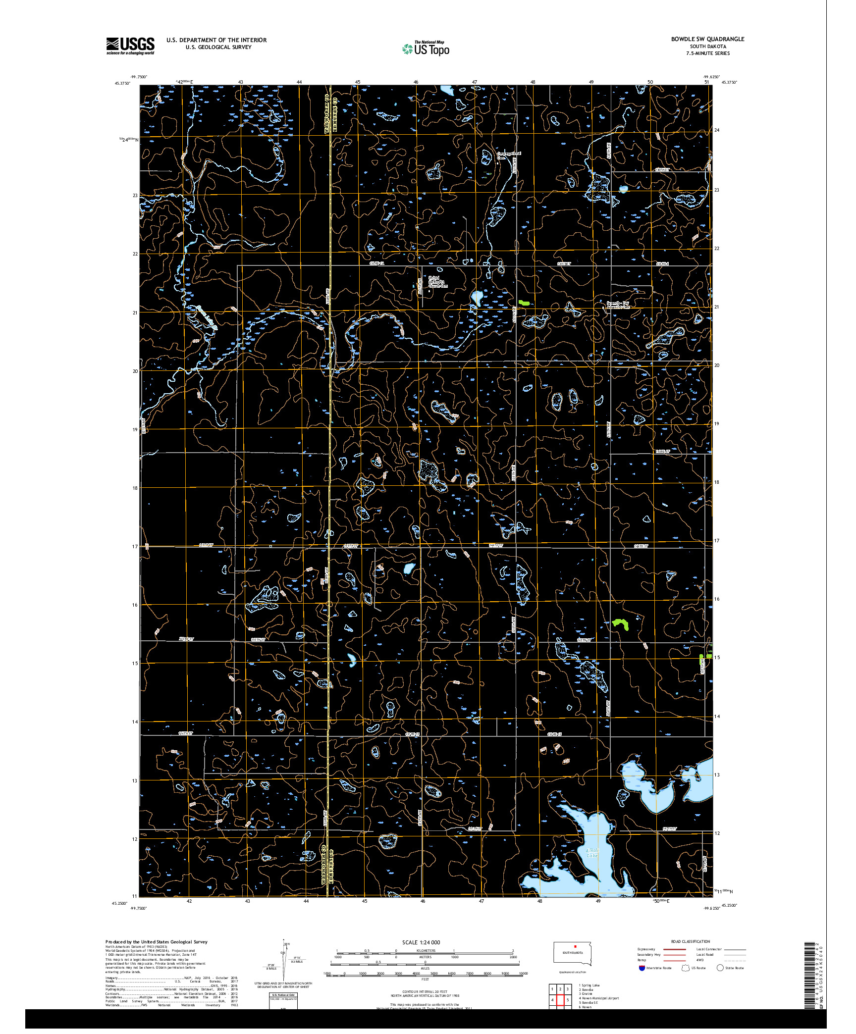 USGS US TOPO 7.5-MINUTE MAP FOR BOWDLE SW, SD 2017