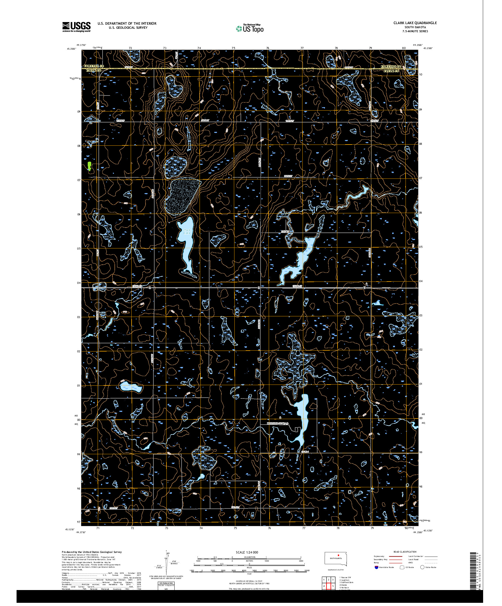 USGS US TOPO 7.5-MINUTE MAP FOR CLARK LAKE, SD 2017