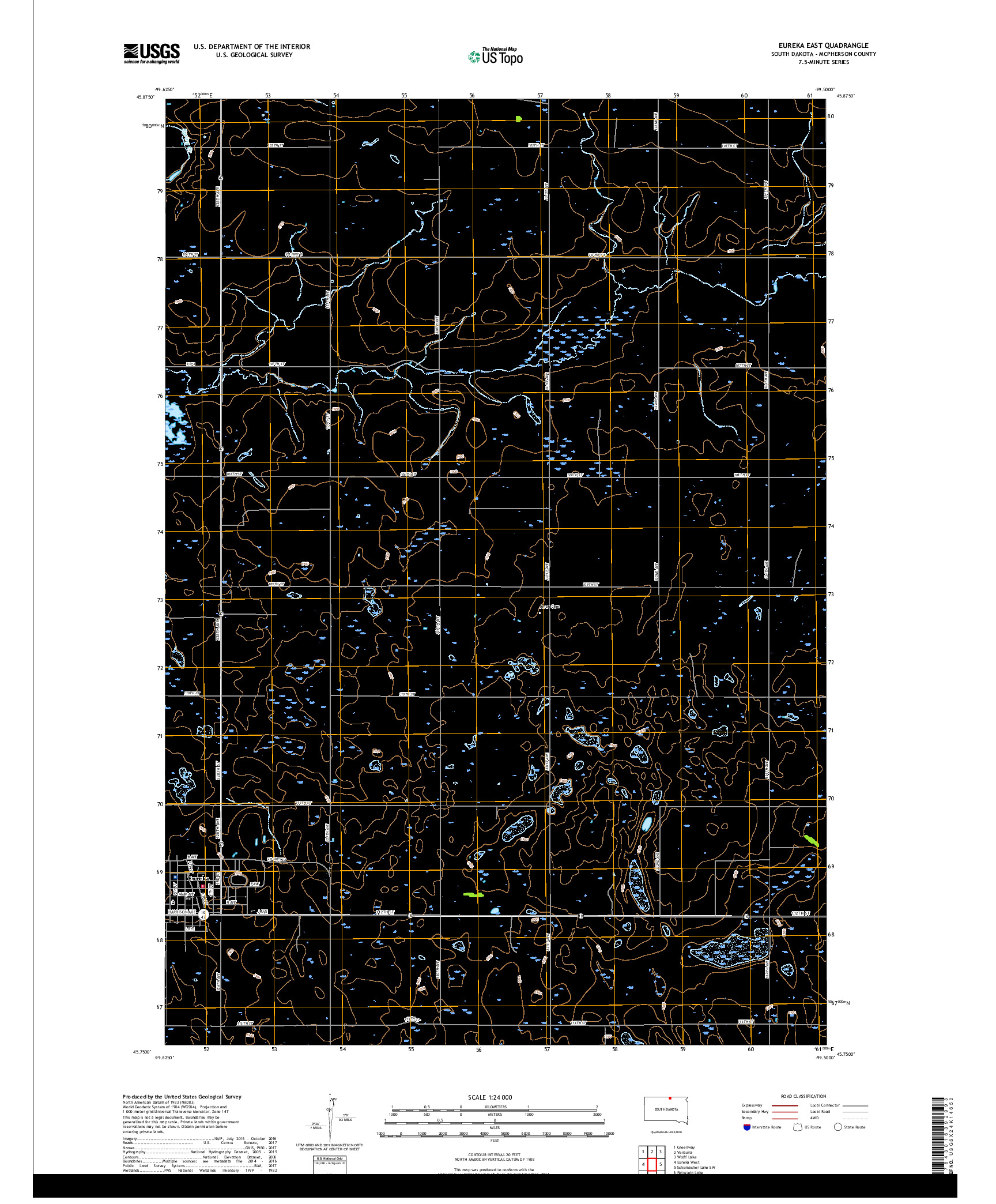 USGS US TOPO 7.5-MINUTE MAP FOR EUREKA EAST, SD 2017