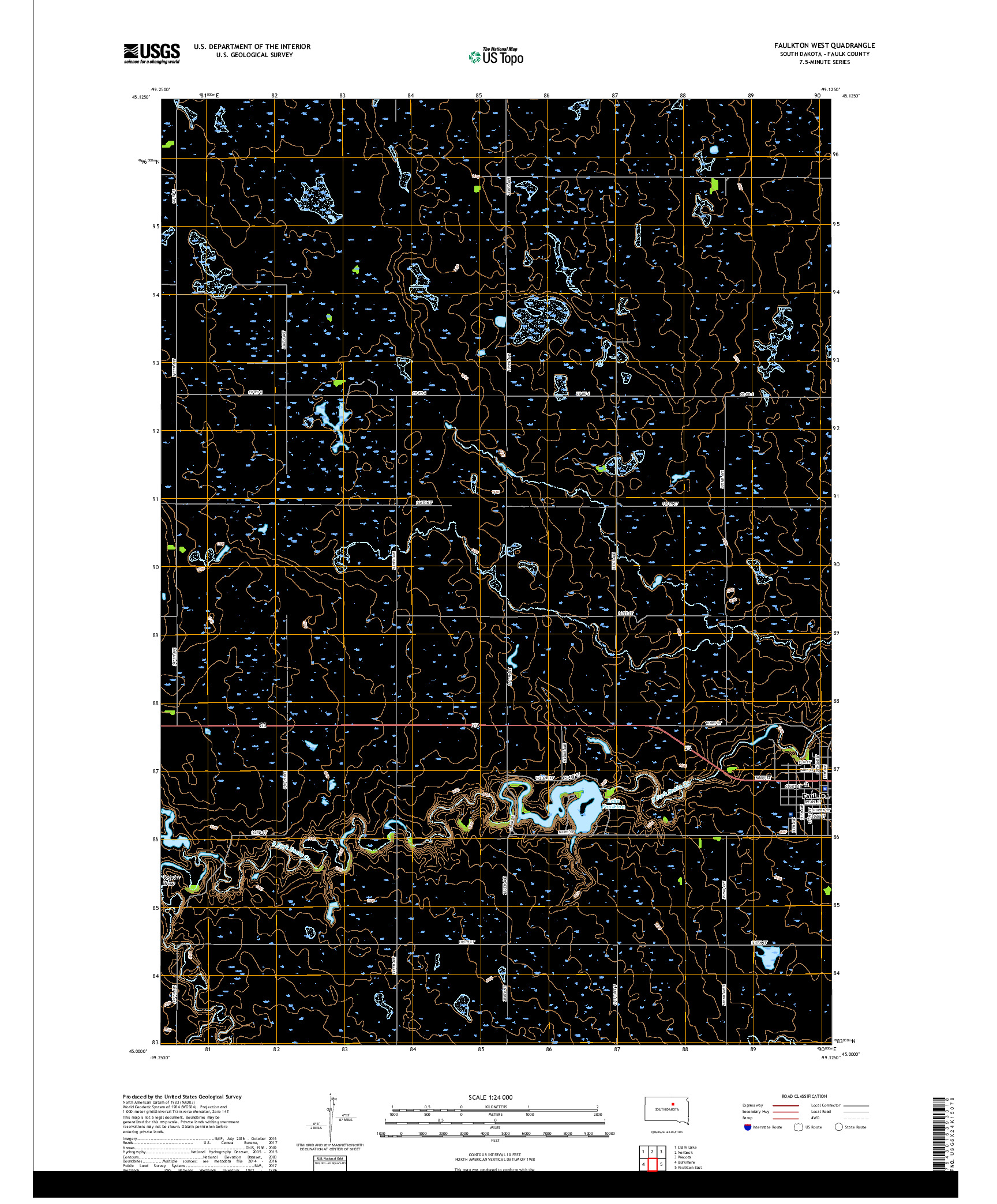 USGS US TOPO 7.5-MINUTE MAP FOR FAULKTON WEST, SD 2017