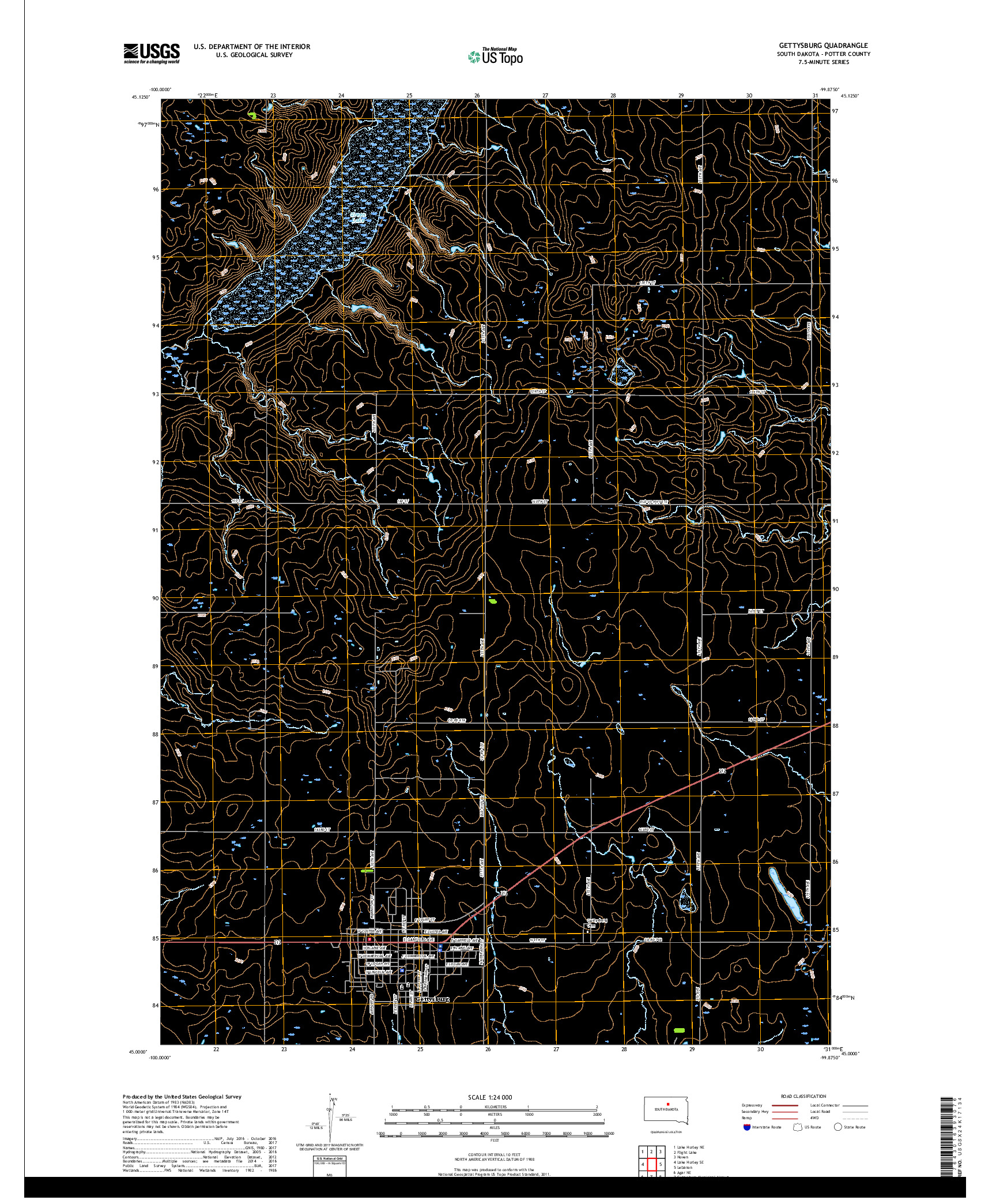 USGS US TOPO 7.5-MINUTE MAP FOR GETTYSBURG, SD 2017