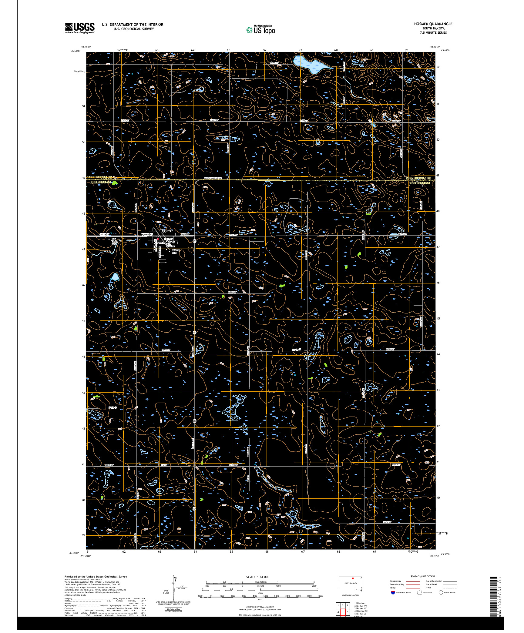 USGS US TOPO 7.5-MINUTE MAP FOR HOSMER, SD 2017