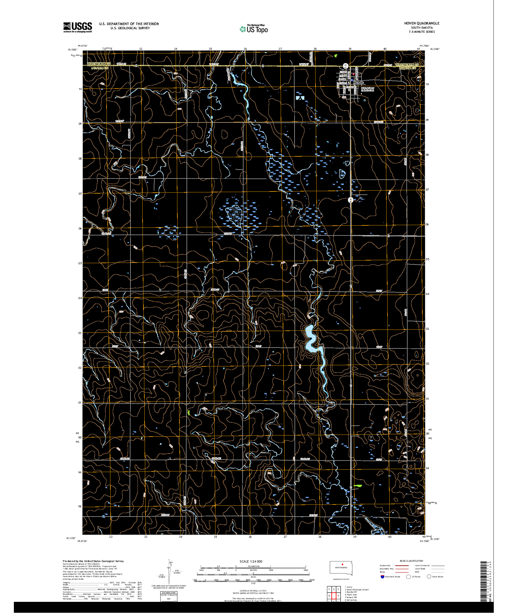 USGS US TOPO 7.5-MINUTE MAP FOR HOVEN, SD 2017