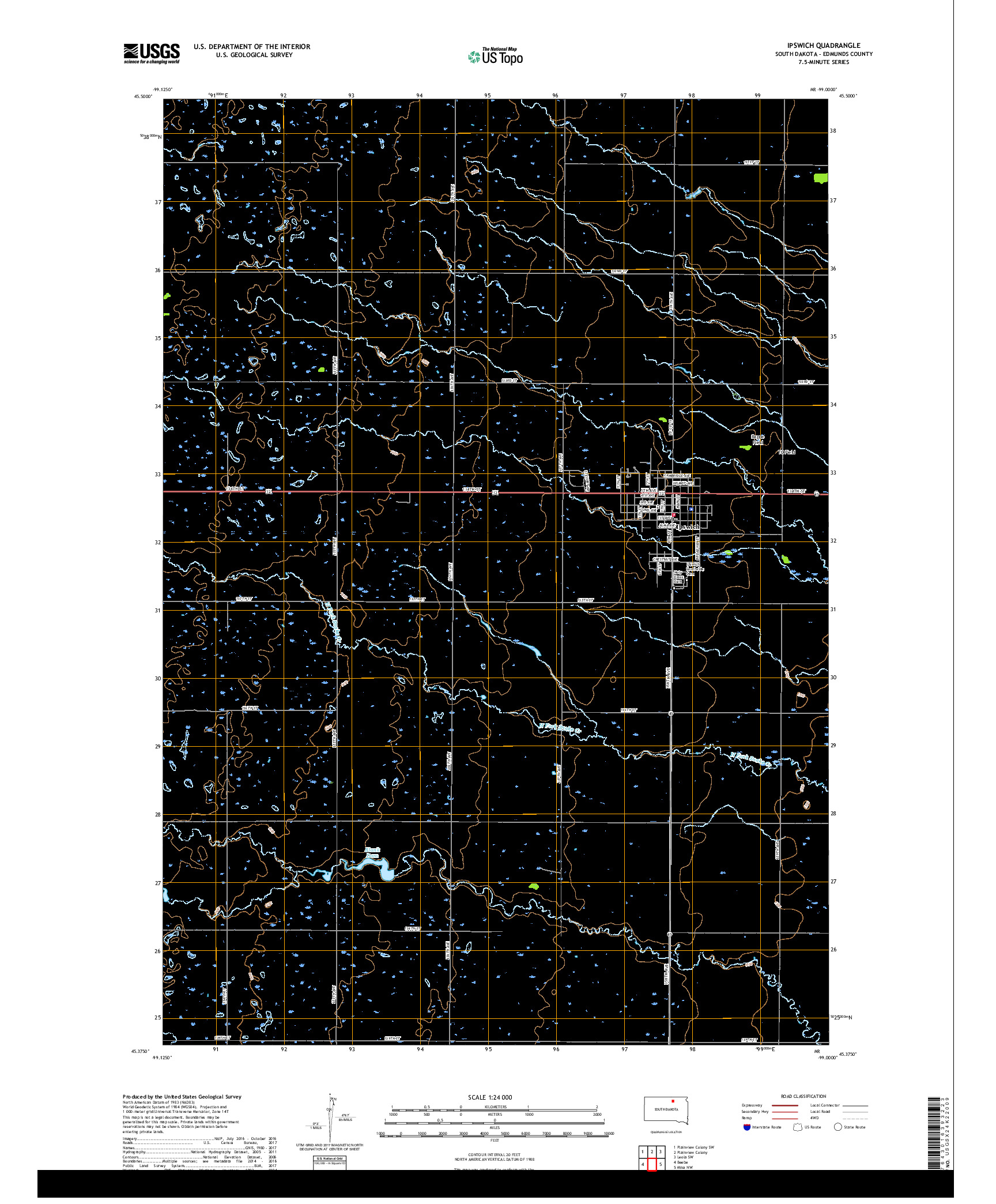 USGS US TOPO 7.5-MINUTE MAP FOR IPSWICH, SD 2017