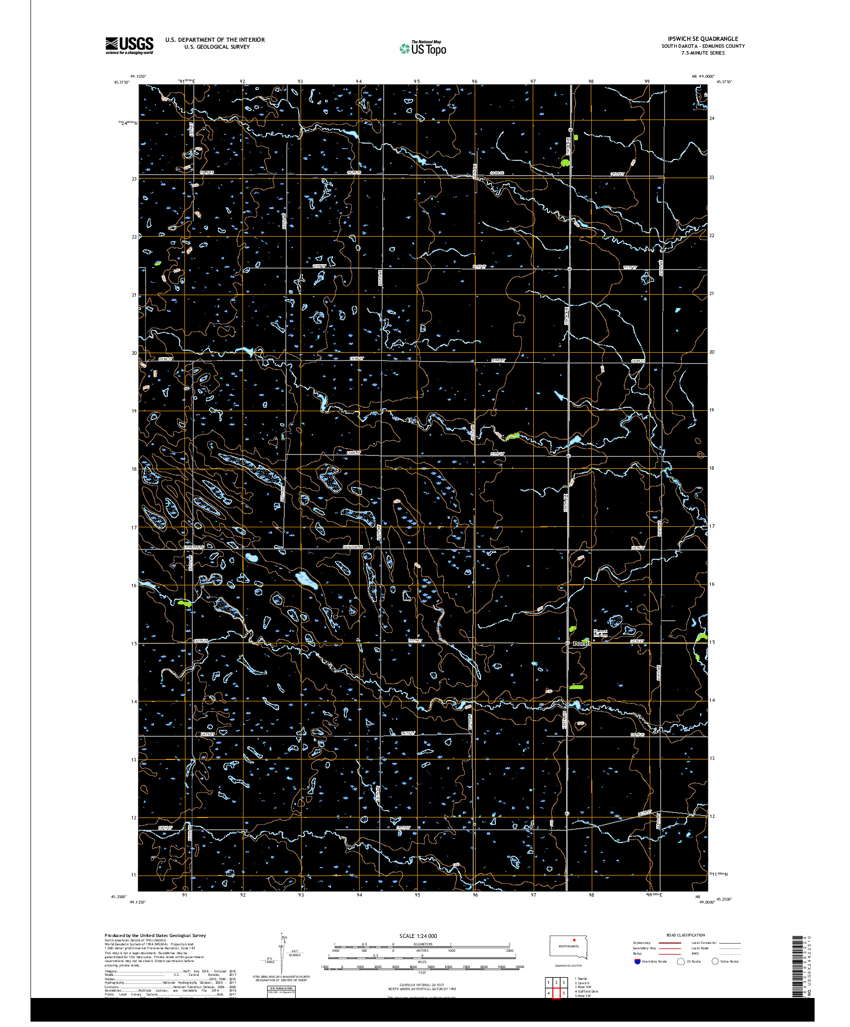 USGS US TOPO 7.5-MINUTE MAP FOR IPSWICH SE, SD 2017