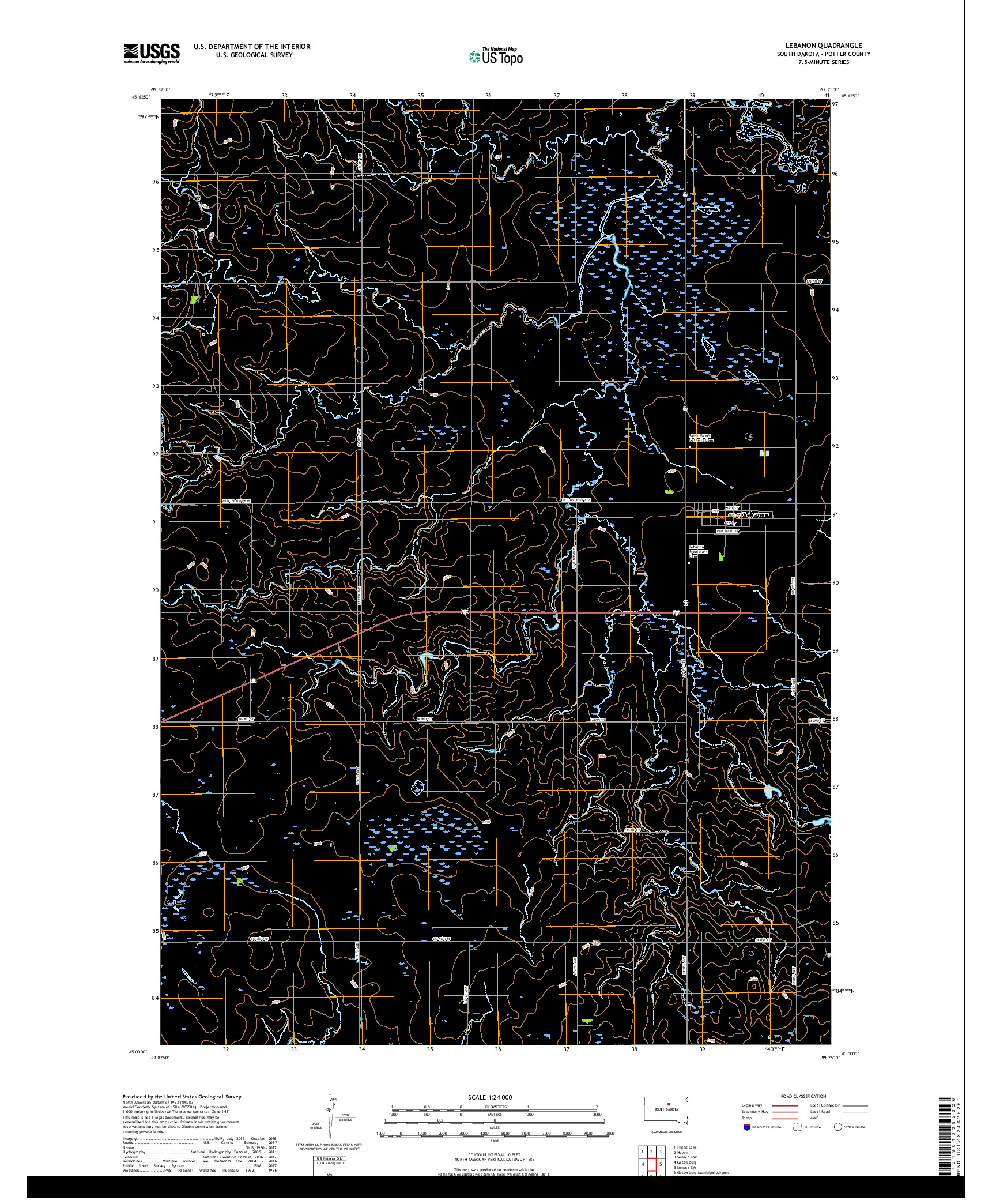 USGS US TOPO 7.5-MINUTE MAP FOR LEBANON, SD 2017