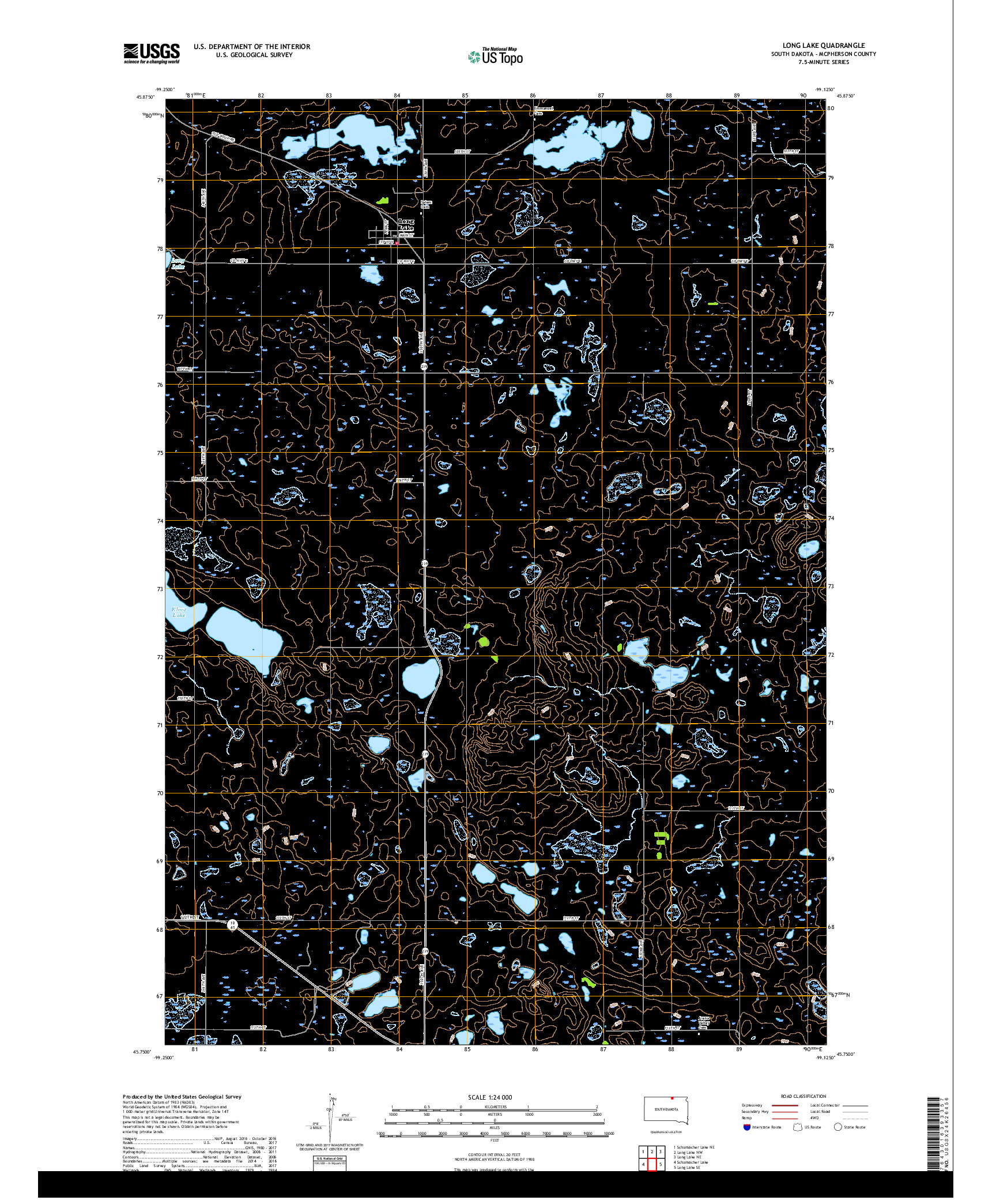 USGS US TOPO 7.5-MINUTE MAP FOR LONG LAKE, SD 2017