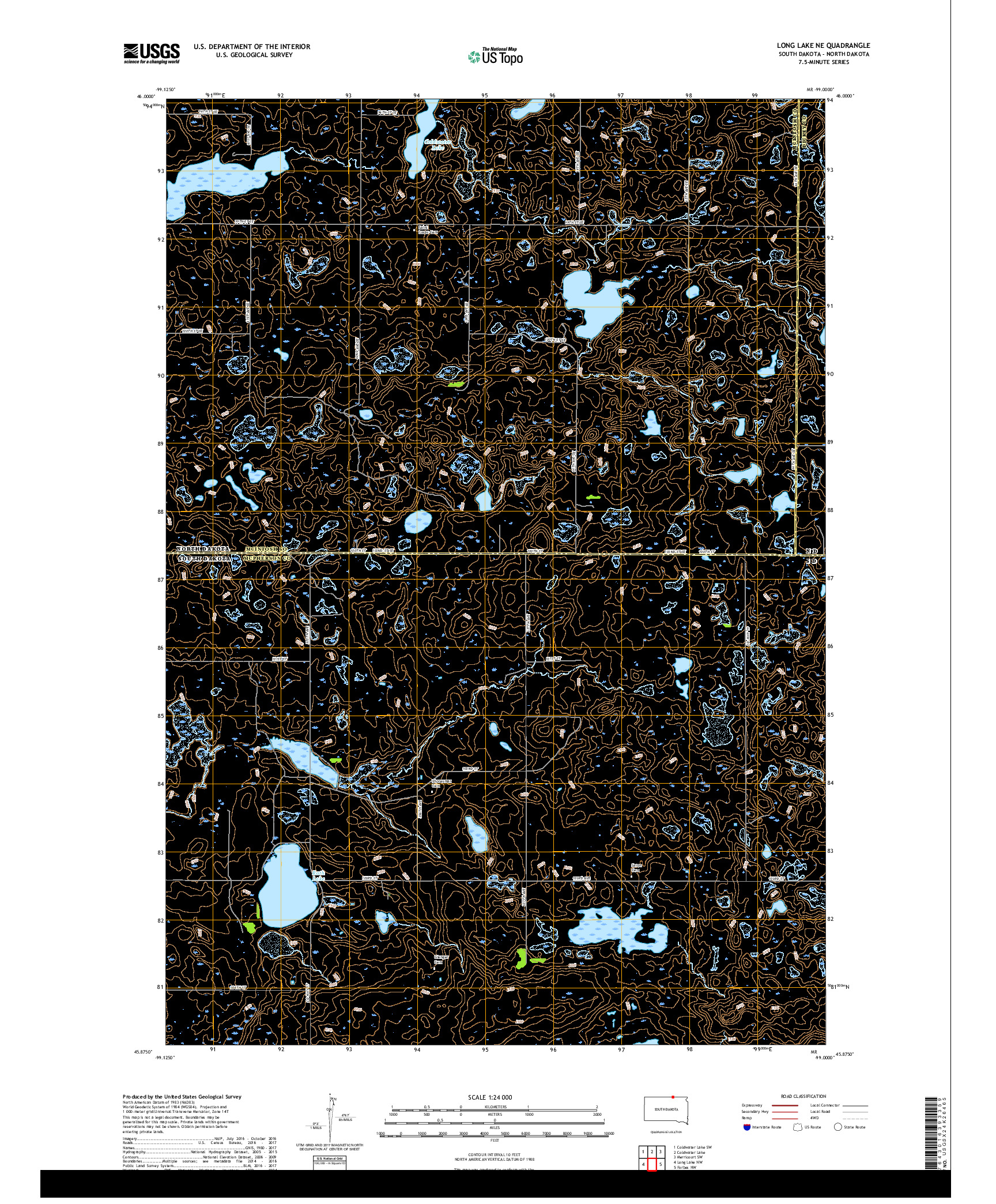 USGS US TOPO 7.5-MINUTE MAP FOR LONG LAKE NE, SD,ND 2017