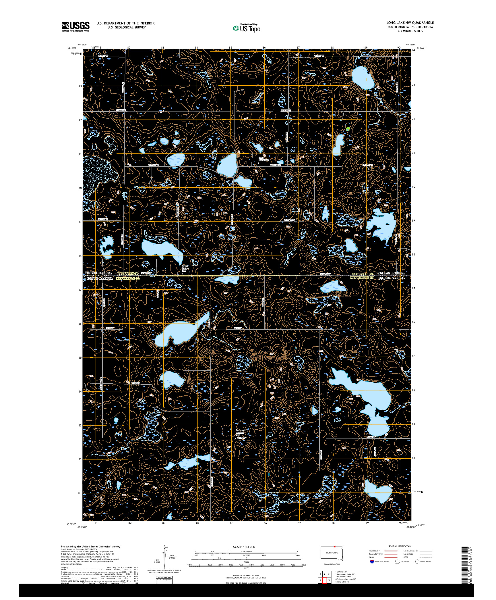 USGS US TOPO 7.5-MINUTE MAP FOR LONG LAKE NW, SD,ND 2017