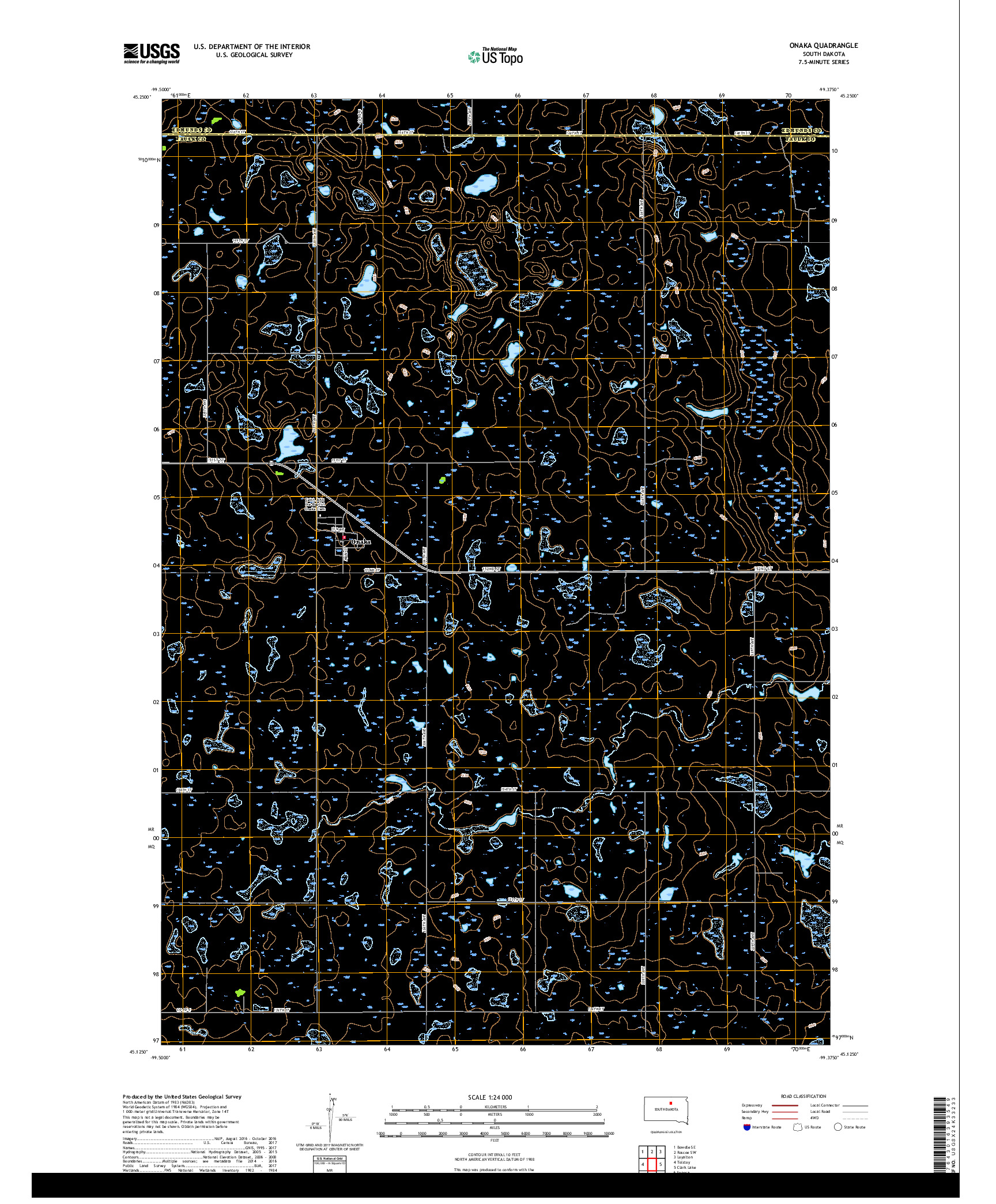 USGS US TOPO 7.5-MINUTE MAP FOR ONAKA, SD 2017