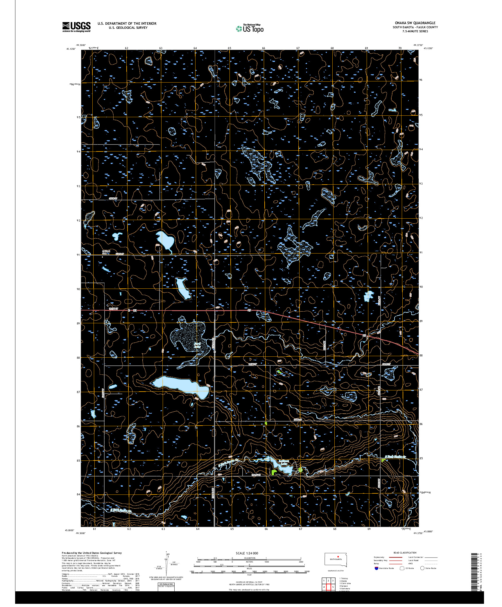 USGS US TOPO 7.5-MINUTE MAP FOR ONAKA SW, SD 2017