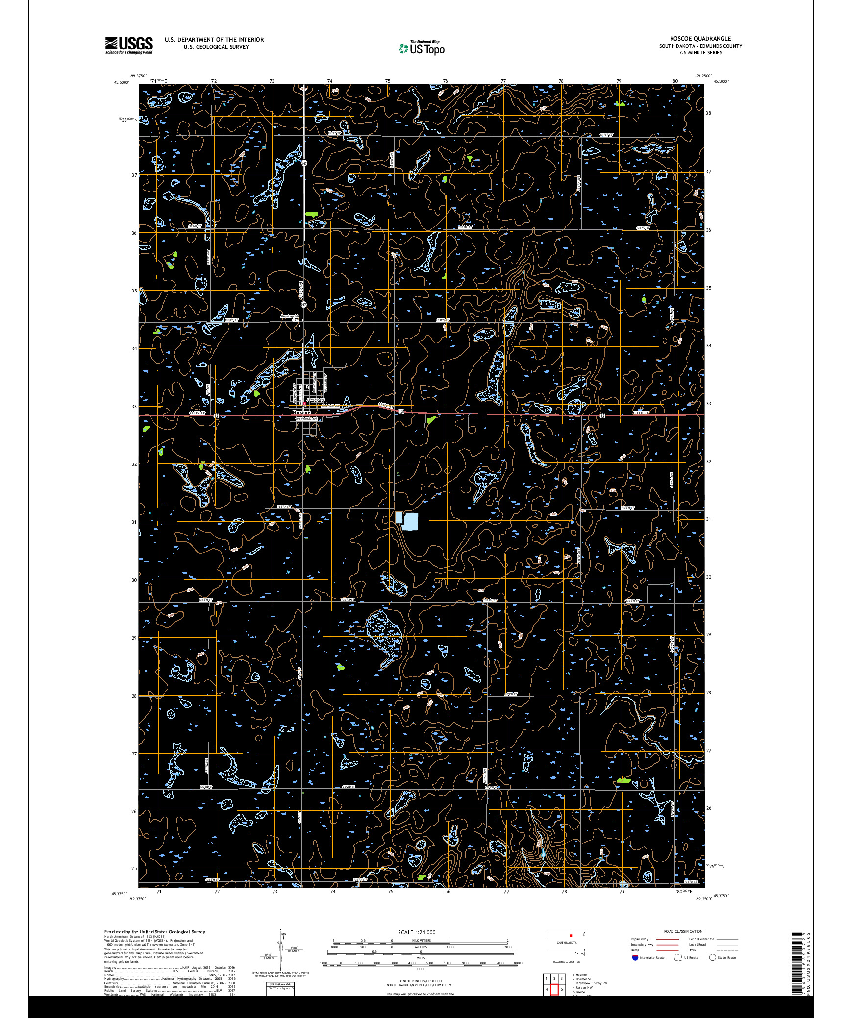 USGS US TOPO 7.5-MINUTE MAP FOR ROSCOE, SD 2017