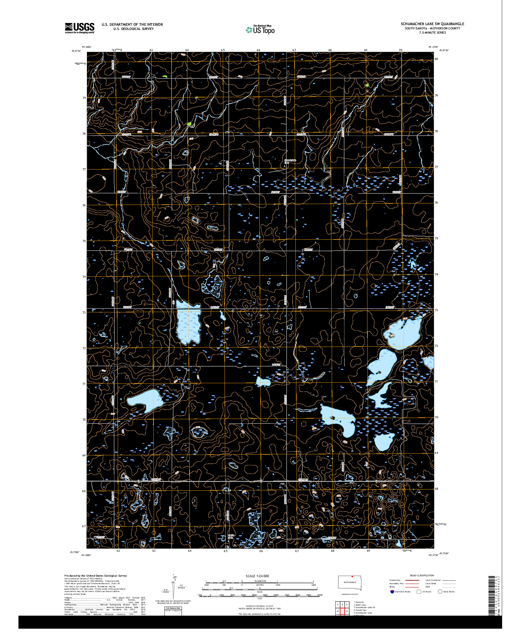 USGS US TOPO 7.5-MINUTE MAP FOR SCHUMACHER LAKE SW, SD 2017