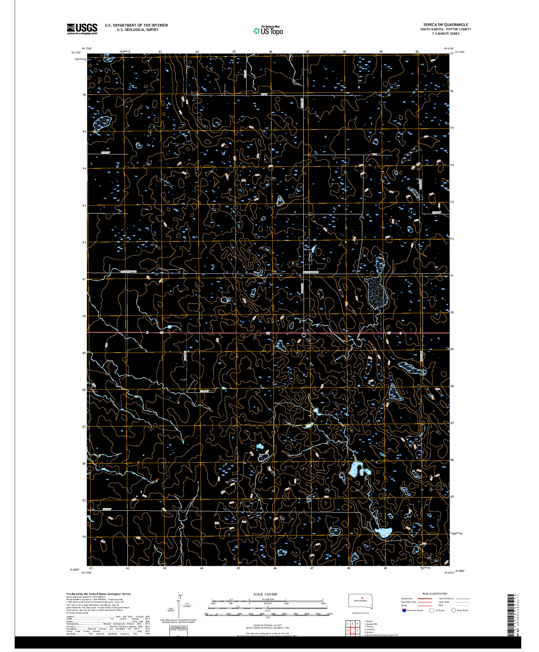 USGS US TOPO 7.5-MINUTE MAP FOR SENECA SW, SD 2017