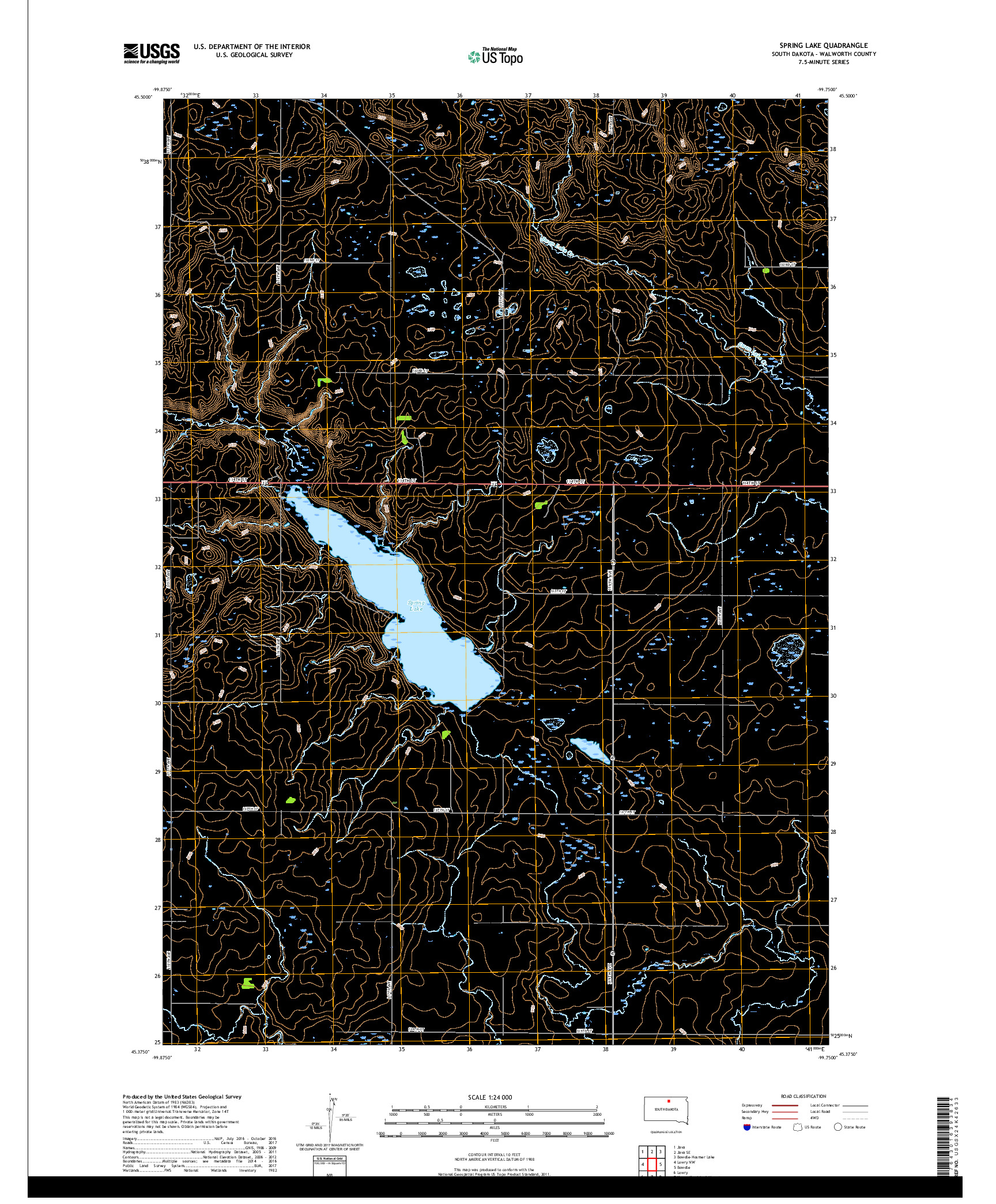 USGS US TOPO 7.5-MINUTE MAP FOR SPRING LAKE, SD 2017