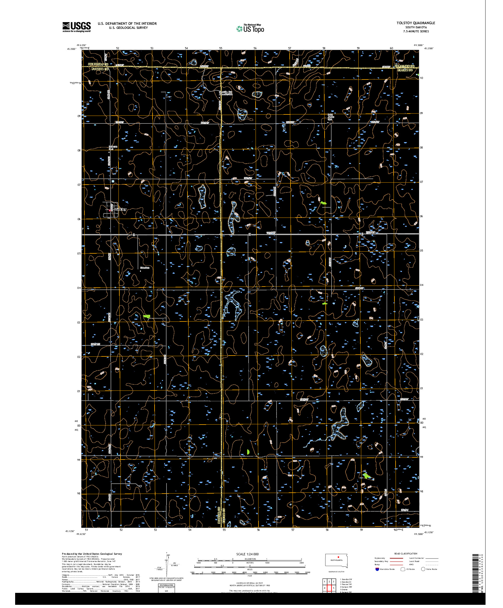 USGS US TOPO 7.5-MINUTE MAP FOR TOLSTOY, SD 2017