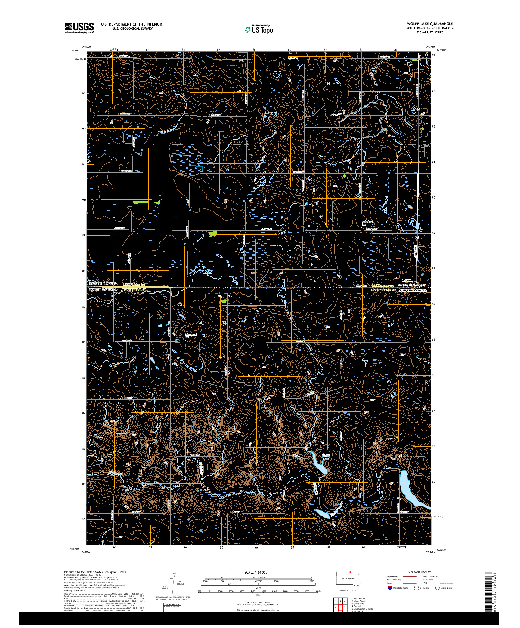 USGS US TOPO 7.5-MINUTE MAP FOR WOLFF LAKE, SD,ND 2017