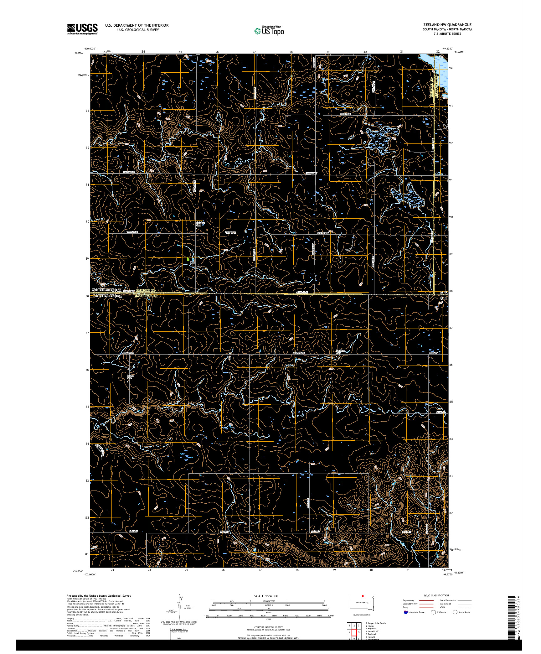 USGS US TOPO 7.5-MINUTE MAP FOR ZEELAND NW, SD,ND 2017