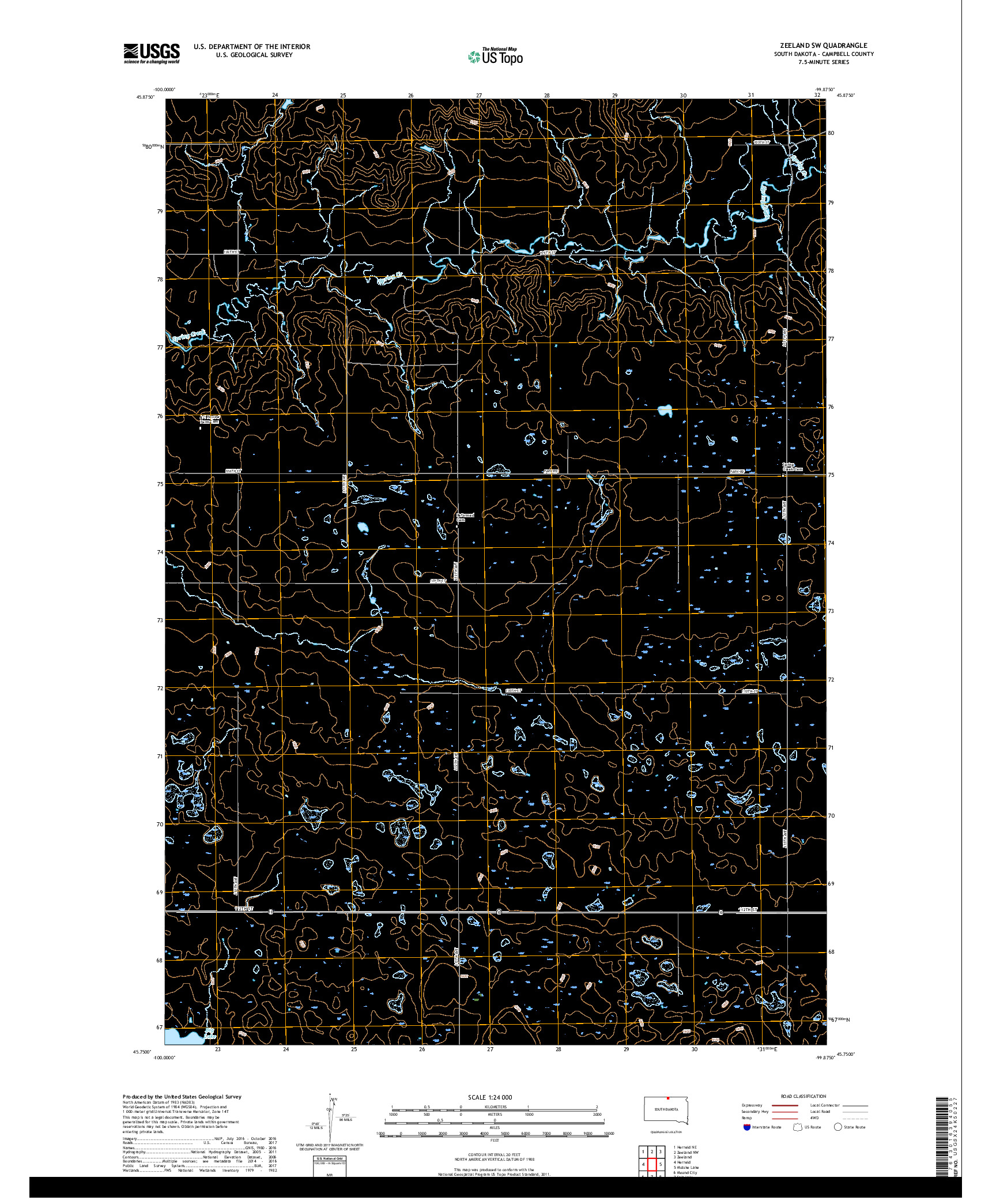 USGS US TOPO 7.5-MINUTE MAP FOR ZEELAND SW, SD 2017